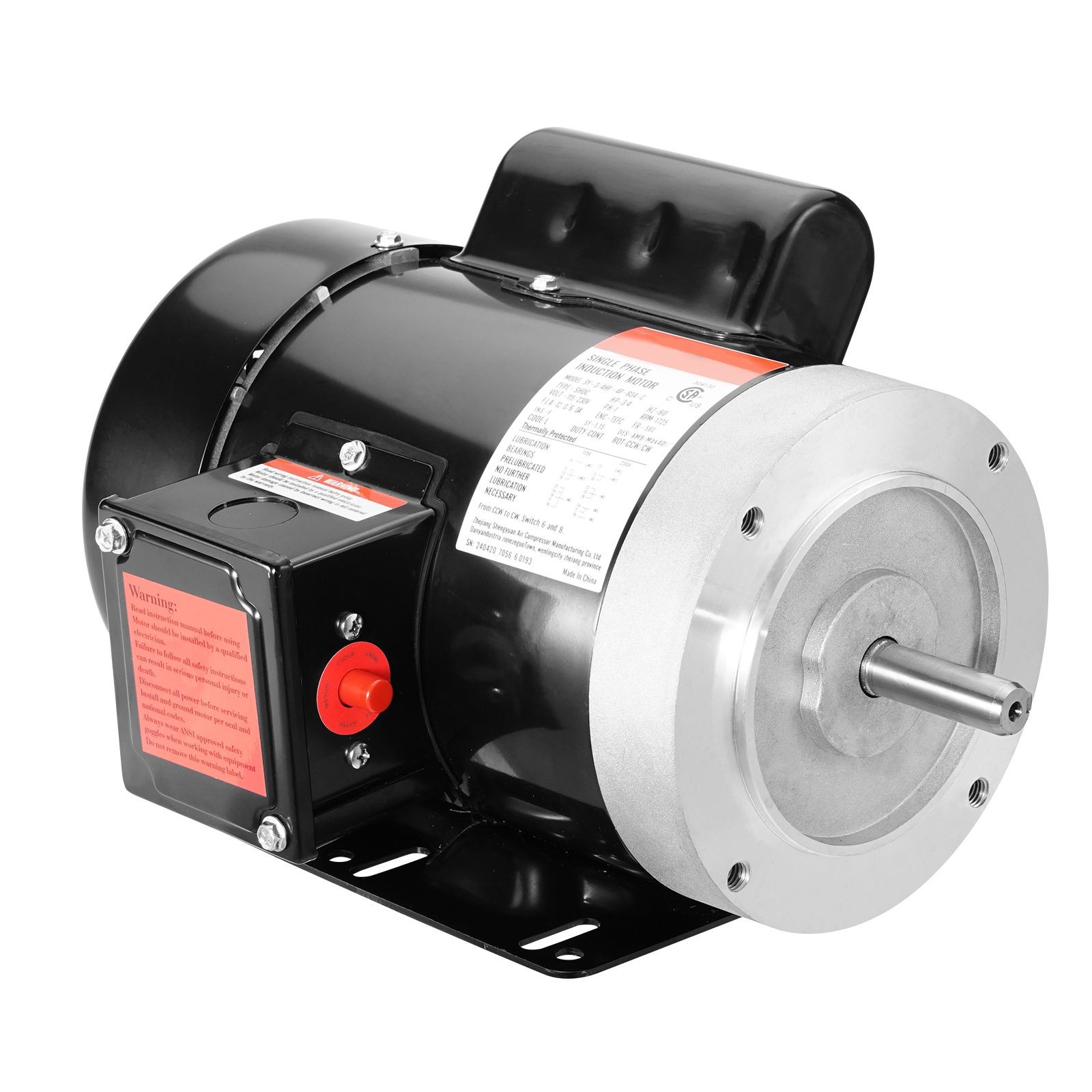 0.75HP Electric Motor 1725 rpm,AC 115V/230V,56C Frame,Air Compressor Motor
