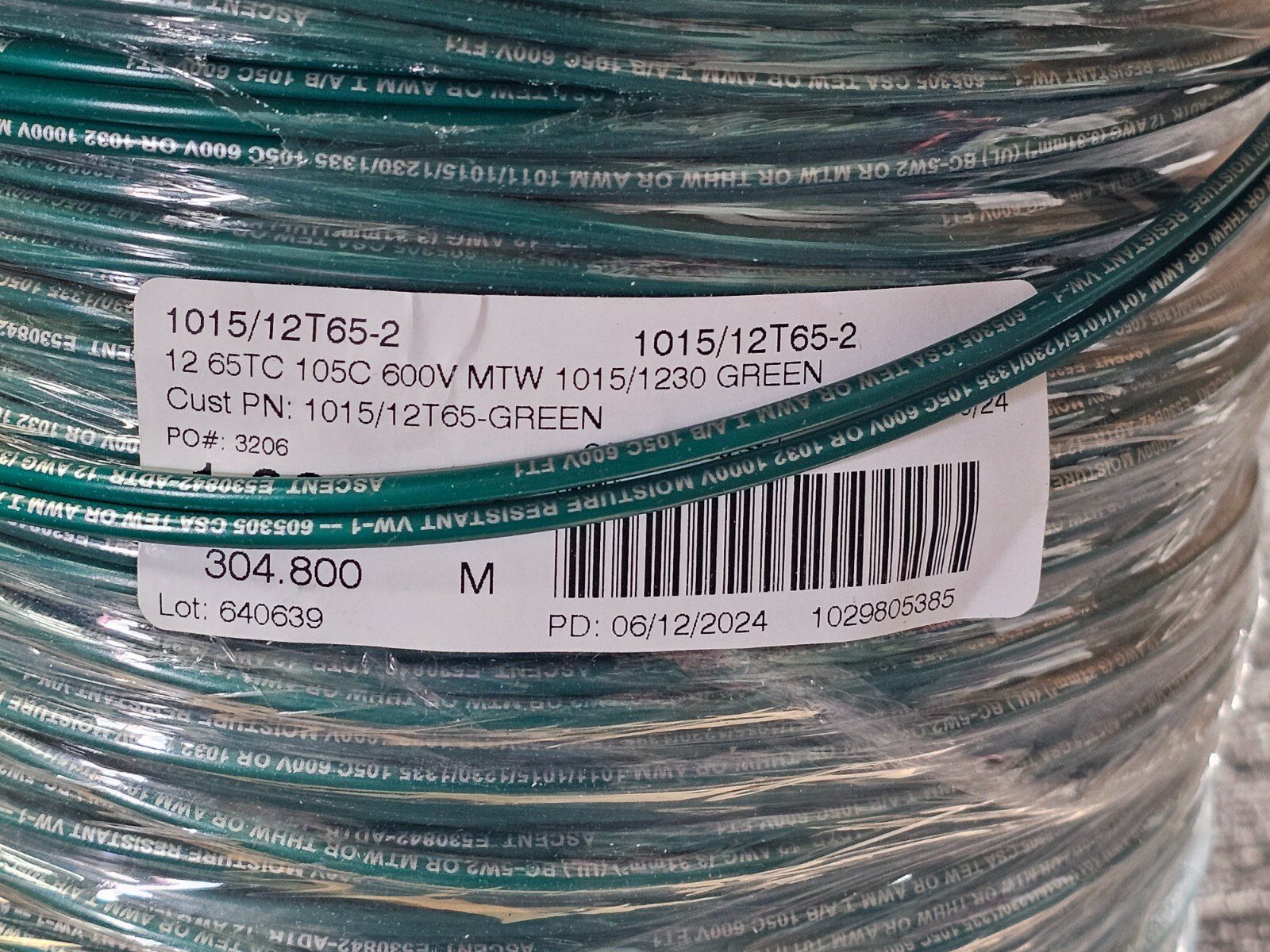 IEWC 1000′ 12 AWG, UL 1015 Lead Wire, 65 Strand, 105C, 600V, Tinned copper, PVC