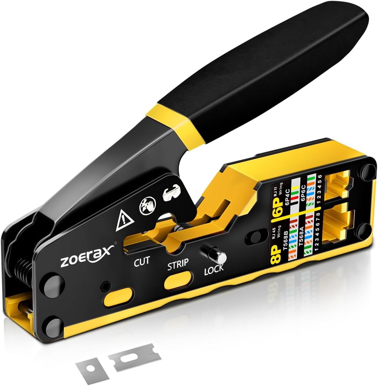 Ethernet Crimp Tool for RJ11/RJ12, RJ45 Pass Through Connectors, Yellow Crimper
