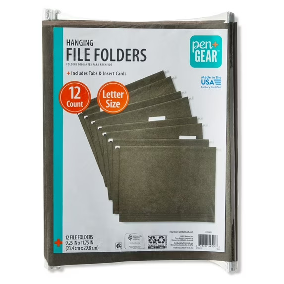 (2 PACK) Pen+Gear Letter Size Hanging File Folders, 12 Count, Green.