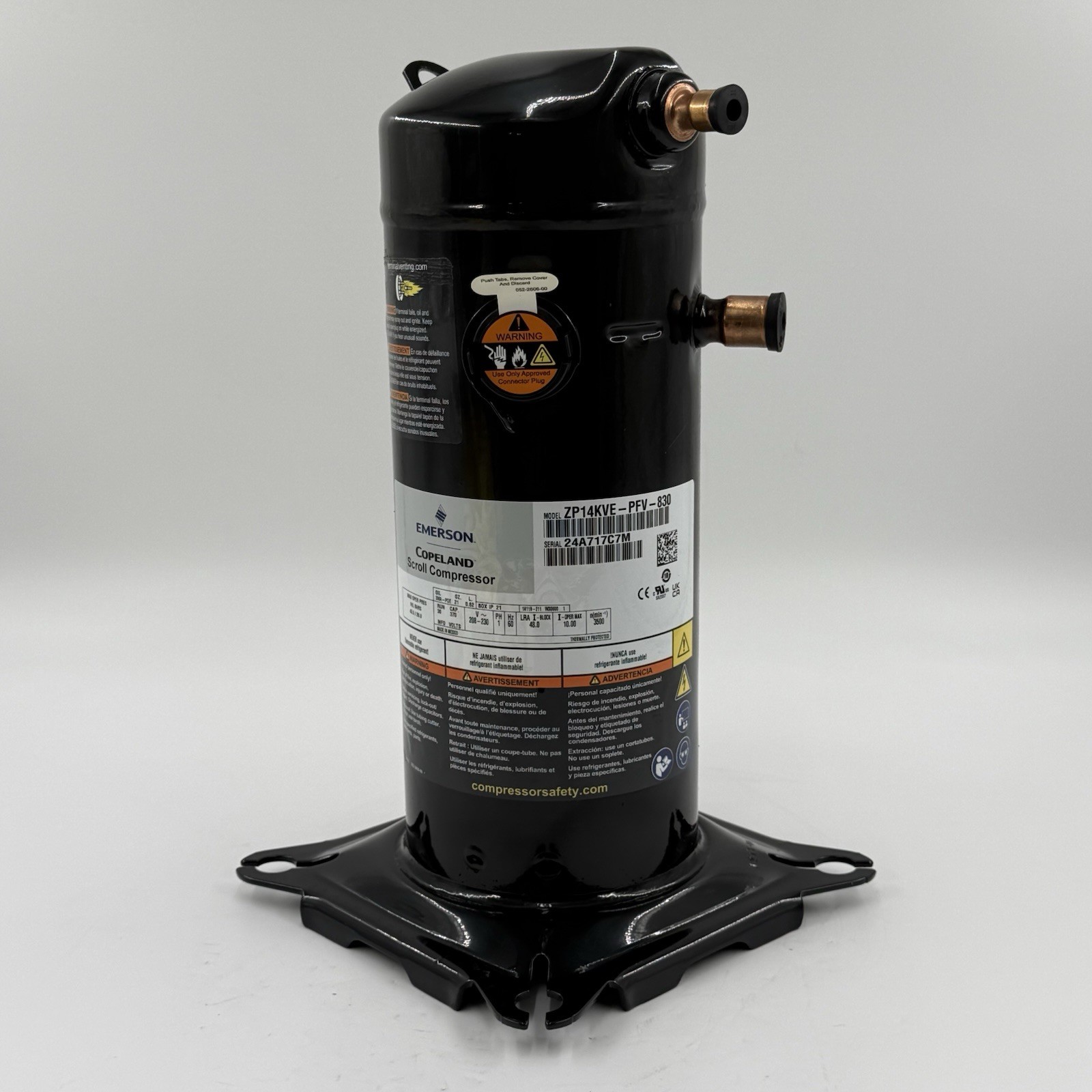 Copeland Compressor ZP14KVE-PFV-830 14,000 Btu R-410a 208/230 V Single Phase New