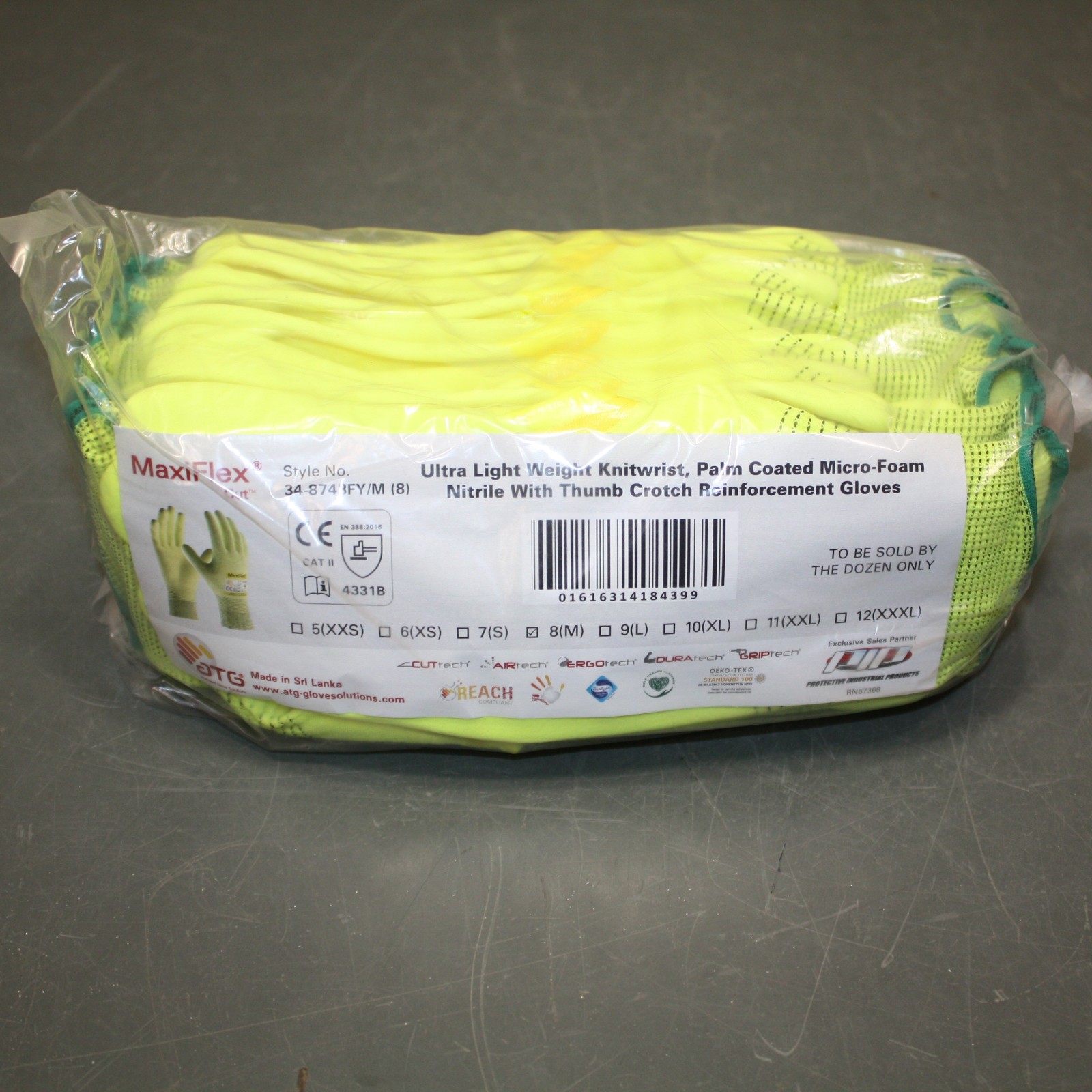 (12 Piar) PIP MaxiFlex A2 Cut Resistant Glove 34-8743FY, Size 8 M Nitrile Dipped