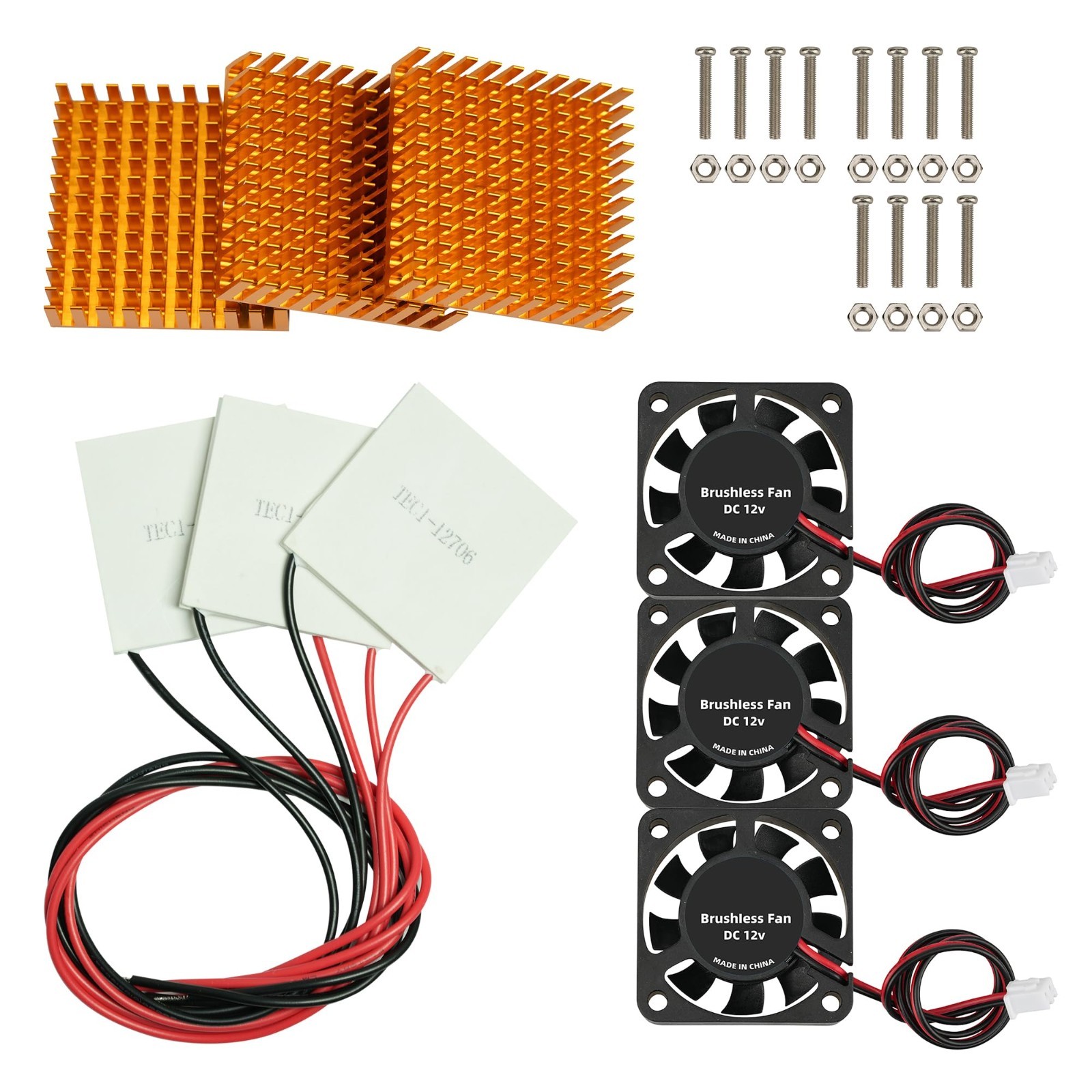 3 Sets Peltier Cooler Module Kit – 6A 12V Cooling Panel, Heat Sinks & Fan