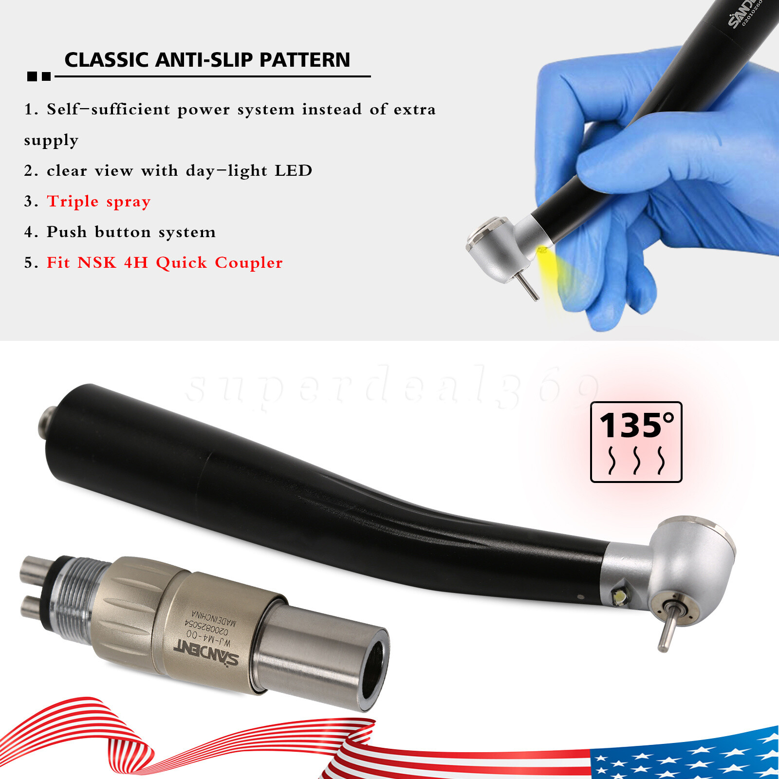 1-5* NSK Style Dental LED E-generator High Speed Handpiece /4Hole Coupler OR