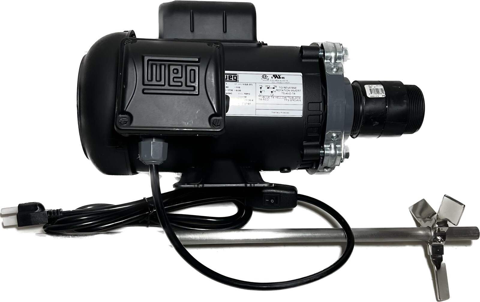 Bung Mount Mixer Agitator 1/2 HP Single Ph Direct Drive; IBC Tote Or Drum Mount