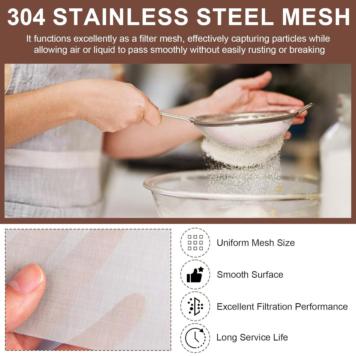 304 Stainless Steel Screen 200 Mesh, 39.3″ X 11.8″(100cm X 30cm) Metal Mesh S…