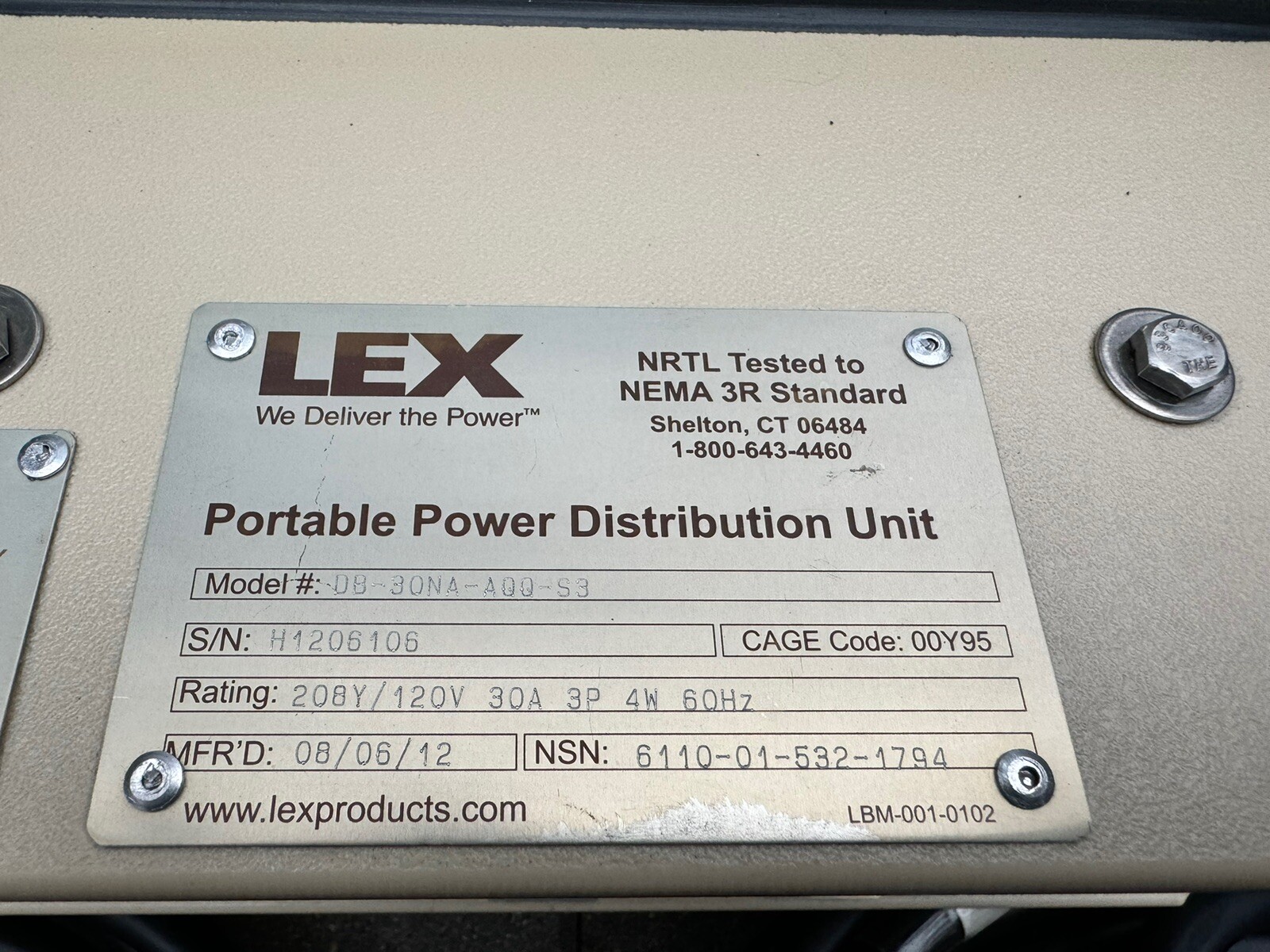 LEX DB-30NA-AQQ-S3 5kw 30amp Power Distribution Box w/ Two 50’ 10 AWG Cables