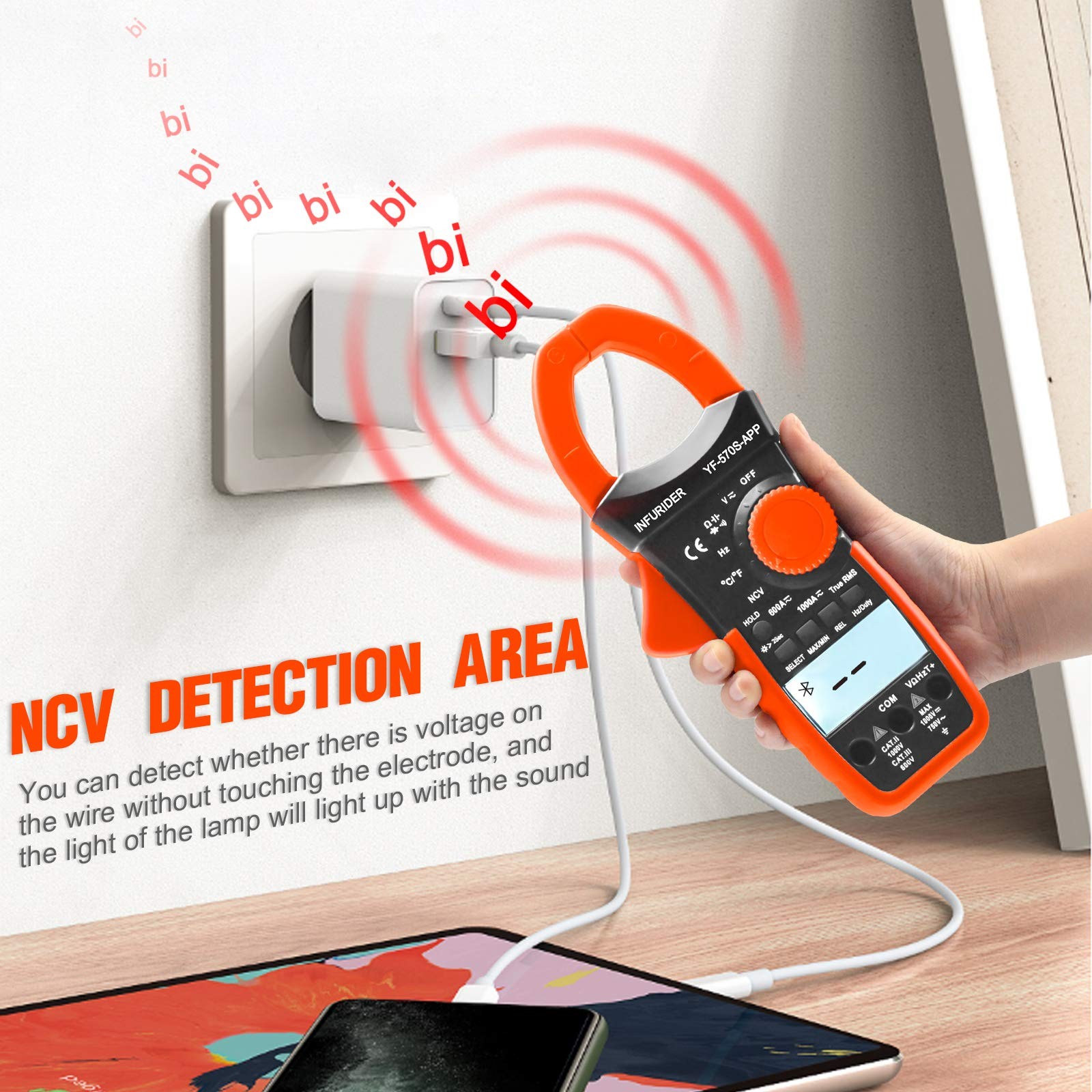 Digital AC/DC Volt Amp Clamp Meter,Wireless Bluetooth Auto Ranging 1000A Ammeter