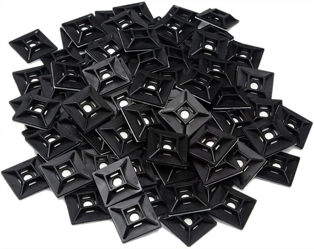 1″ Self Adhesive Black Cable Zip Tie Mounts 100pcs Management Organizer Squares