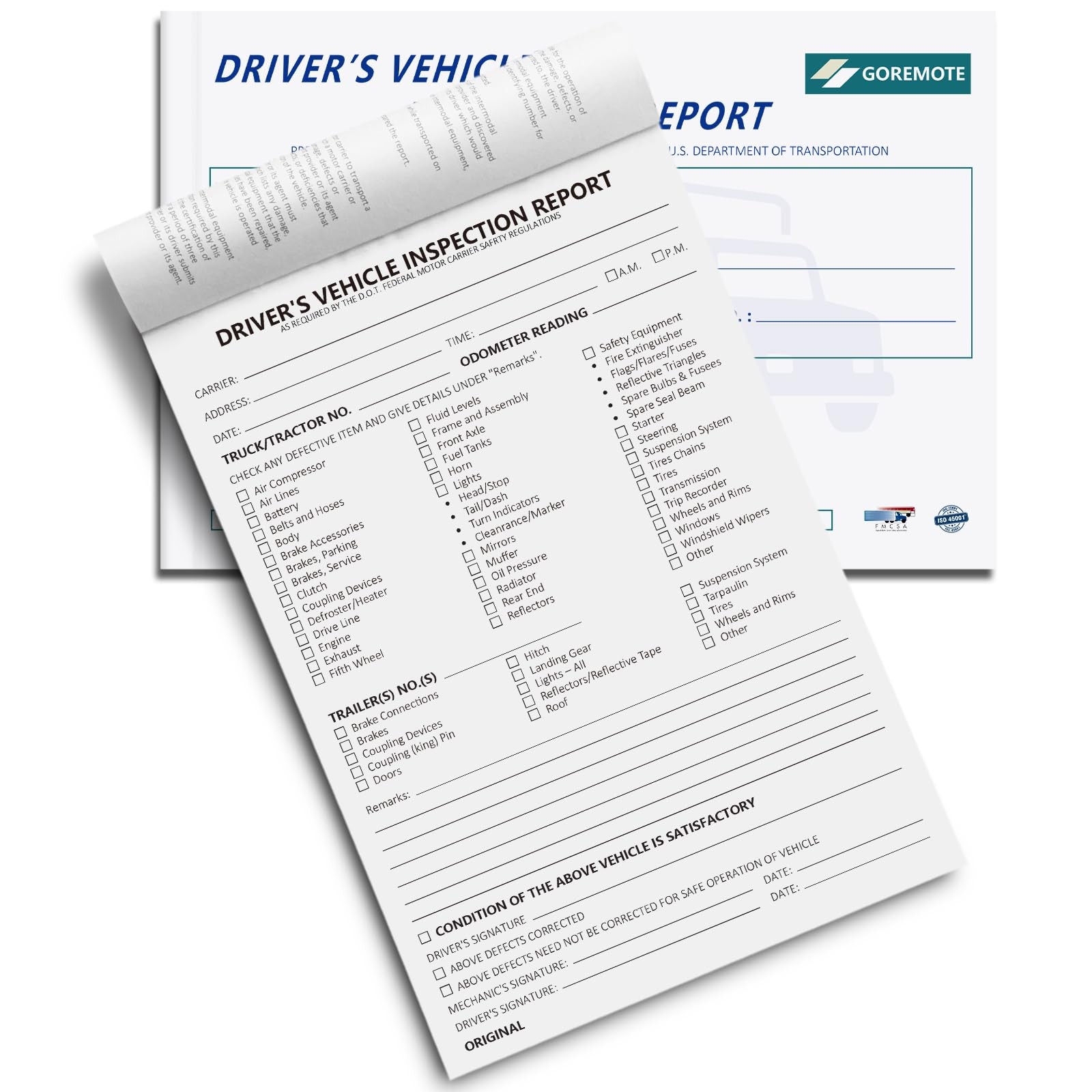 Truck Driver Daily Pre Trip Checklist Log 2Ply Carbonless 35Sets FMCSR Compliant
