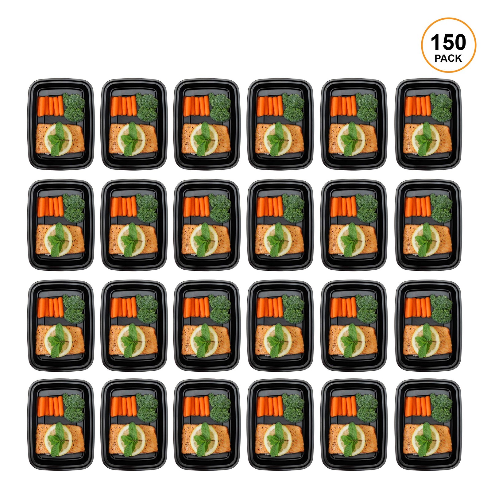 Freshware Meal Prep Containers 1 Compartment Food Storage 16OZ-150PK, Black