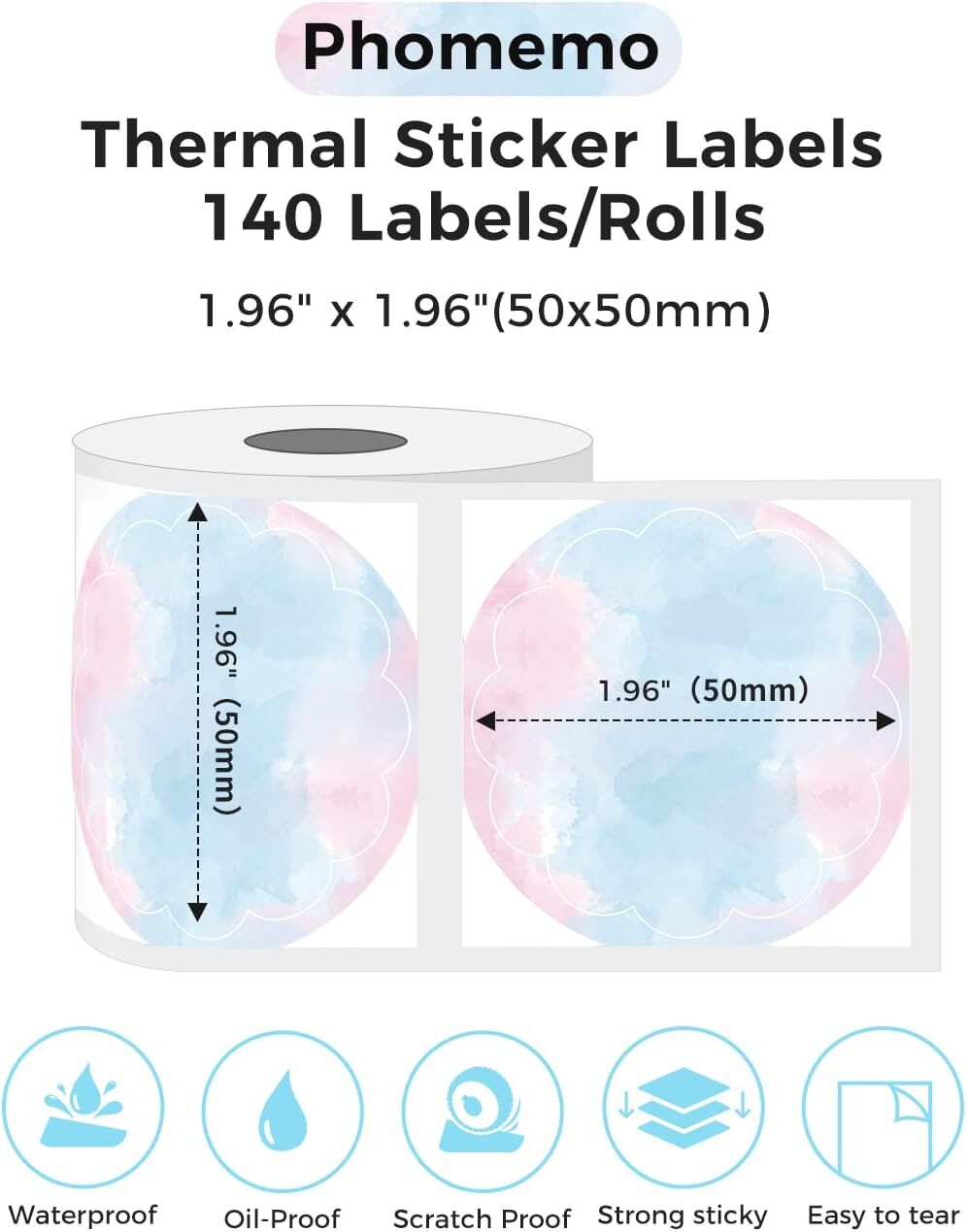 3Rolls Self-Adhesive Thermal Sticker Label Round 50x50mm for Phomemo M110 M100