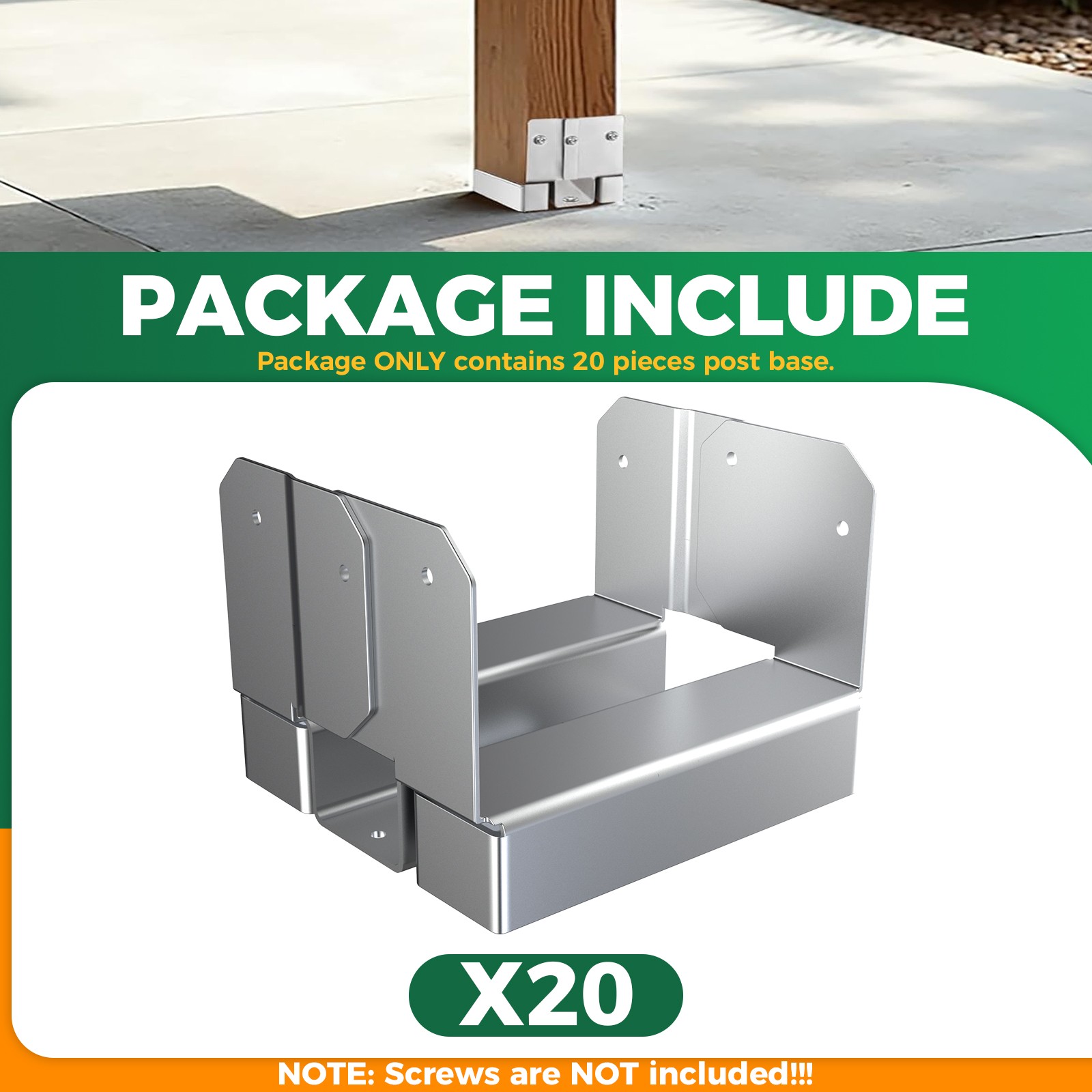20Pcs 4×4 Post Base for Deck/Concrete, Heavy Duty, with 1″ Standoff & Anti-Rust