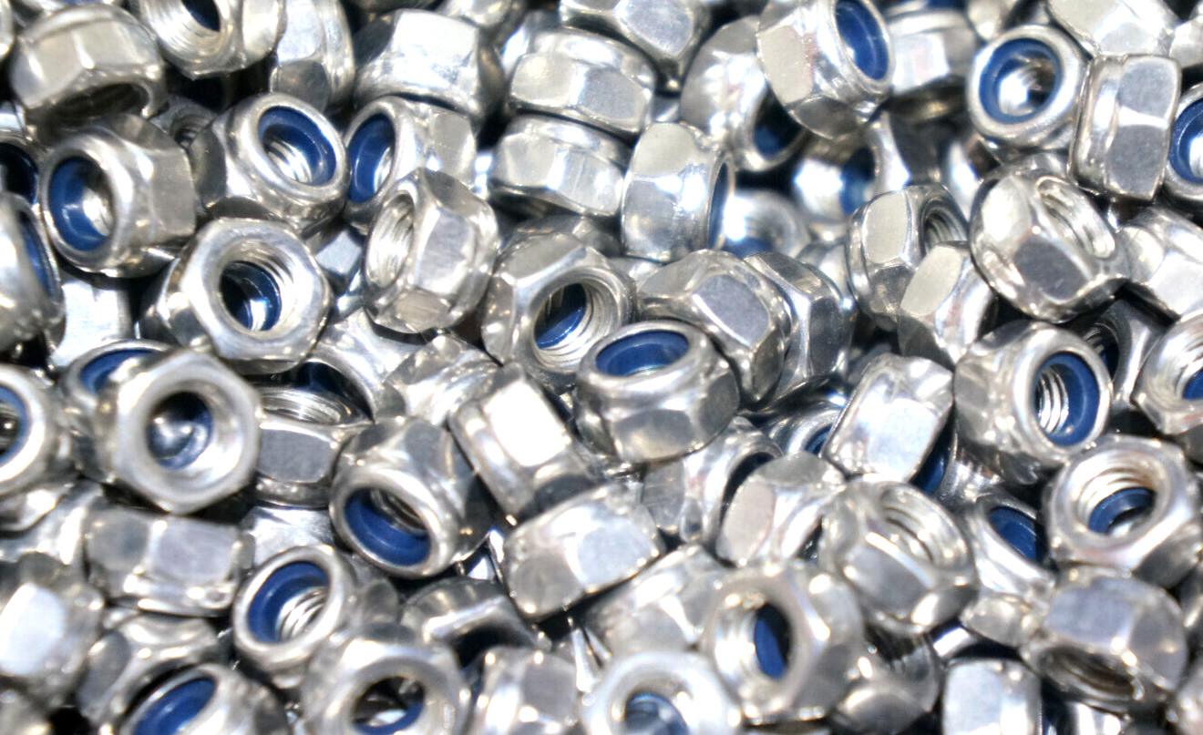 100pcs #10-32 304 Stainless Steel Nylon Insert Hex Lock Nuts Nyloc