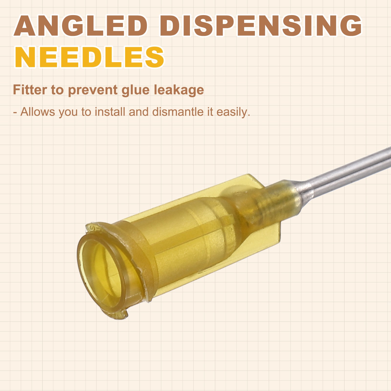 25Pcs 1.5Inch 17Ga 45° Angled Dispensing Needles Dark Yellow
