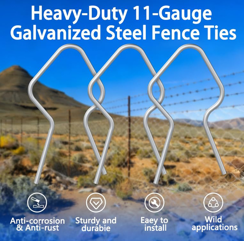 100-Pack T-Post Fence Clips with Free Drill Chuck Tool,Heavy-Duty 11-Gauge Galva