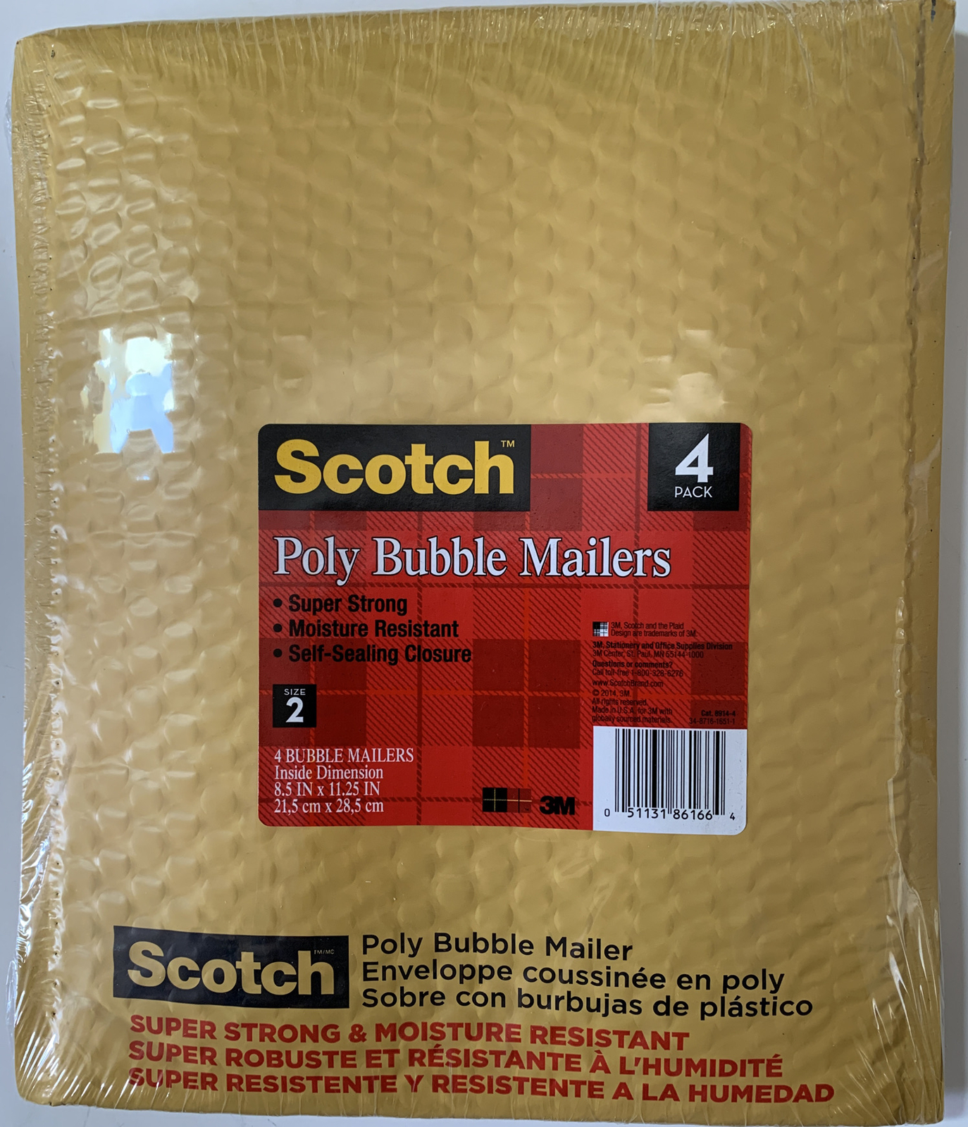 3M Scotch Poly Bubble Mailers 4 Pack 8.5”x 11.25” Self-Sealing Size2 Superstrong
