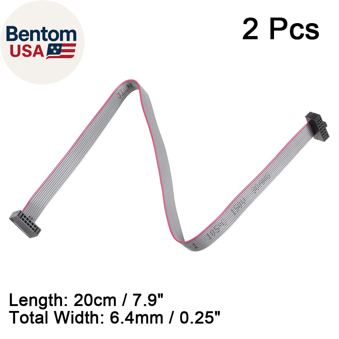 IDC 10 Pins Connector Flat Ribbon Cable Female Connector Length 20Cm 1.27Mm Pitc