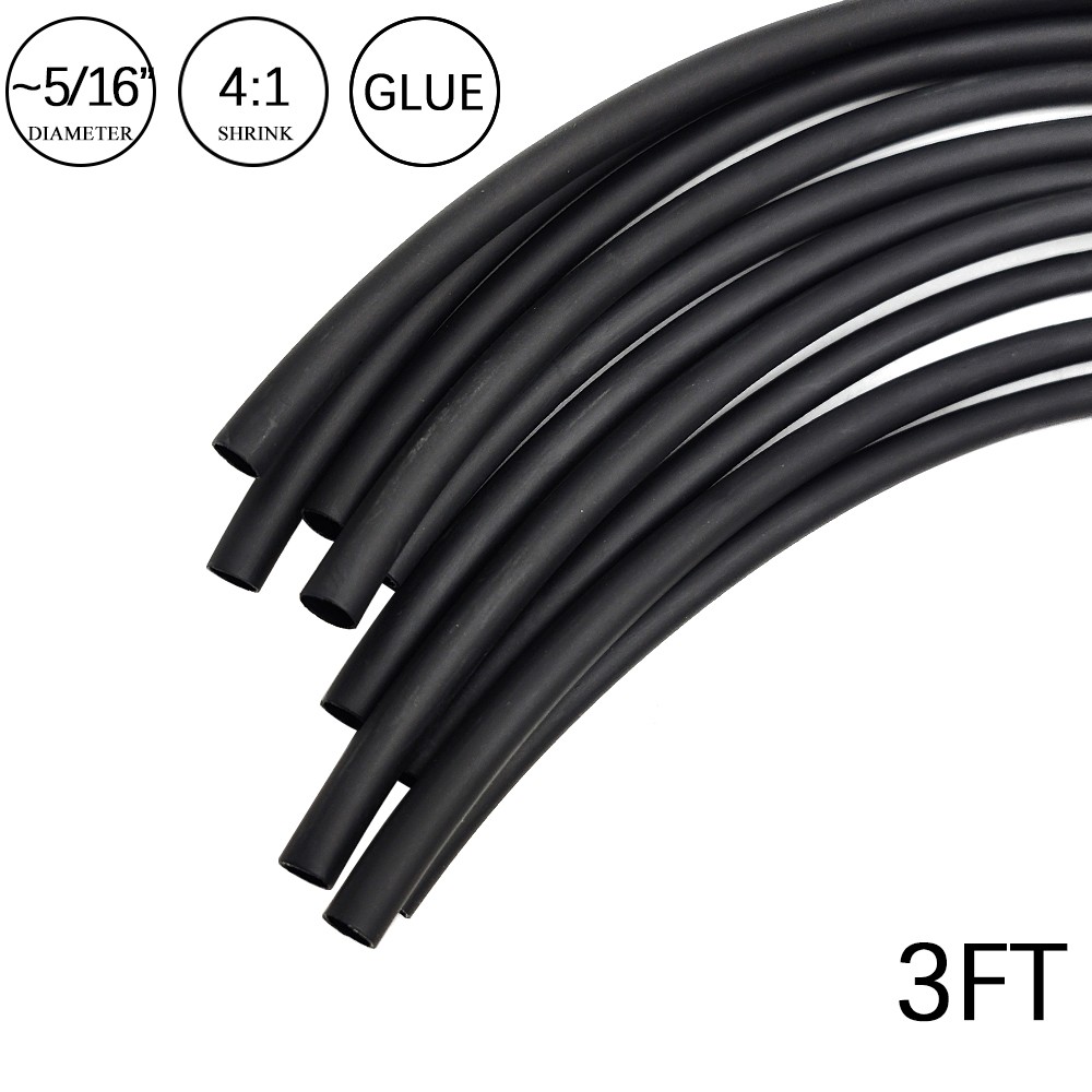4:1 Heat Shrink Tubing 5/16″ 3FT Black Glue Waterproof Dual Wall Wires Wrap