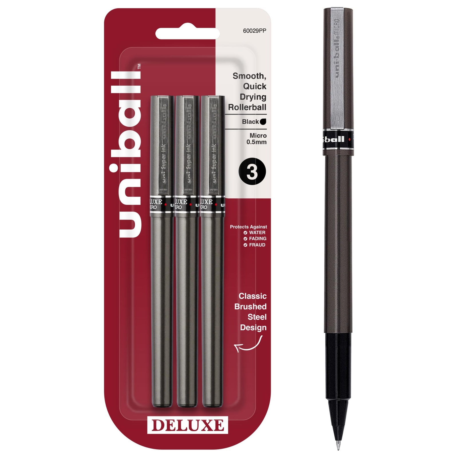 Uniball Deluxe 3 Black 0.5mm Micro Point Rollerball Pens