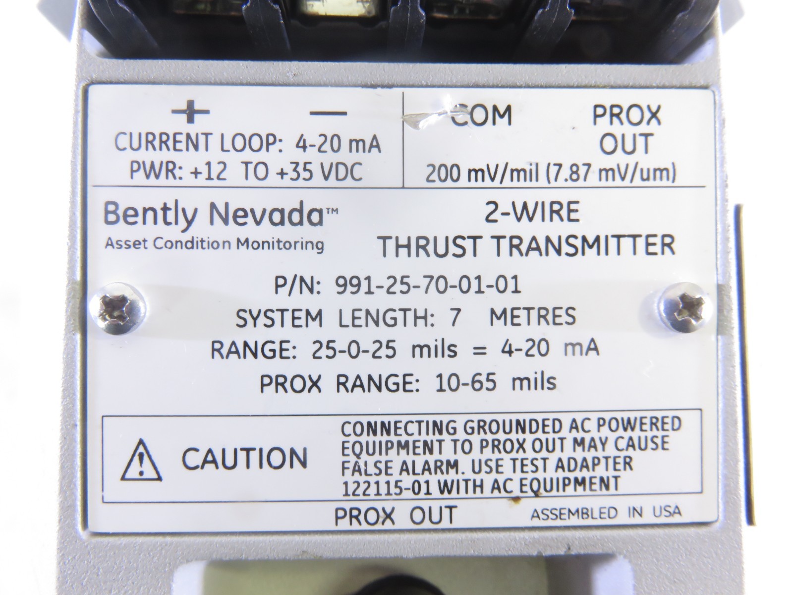 Bently Nevada 991-25-70-01-01, 991 SERIES 2-WireThrust Transmitter, Parts/Repair