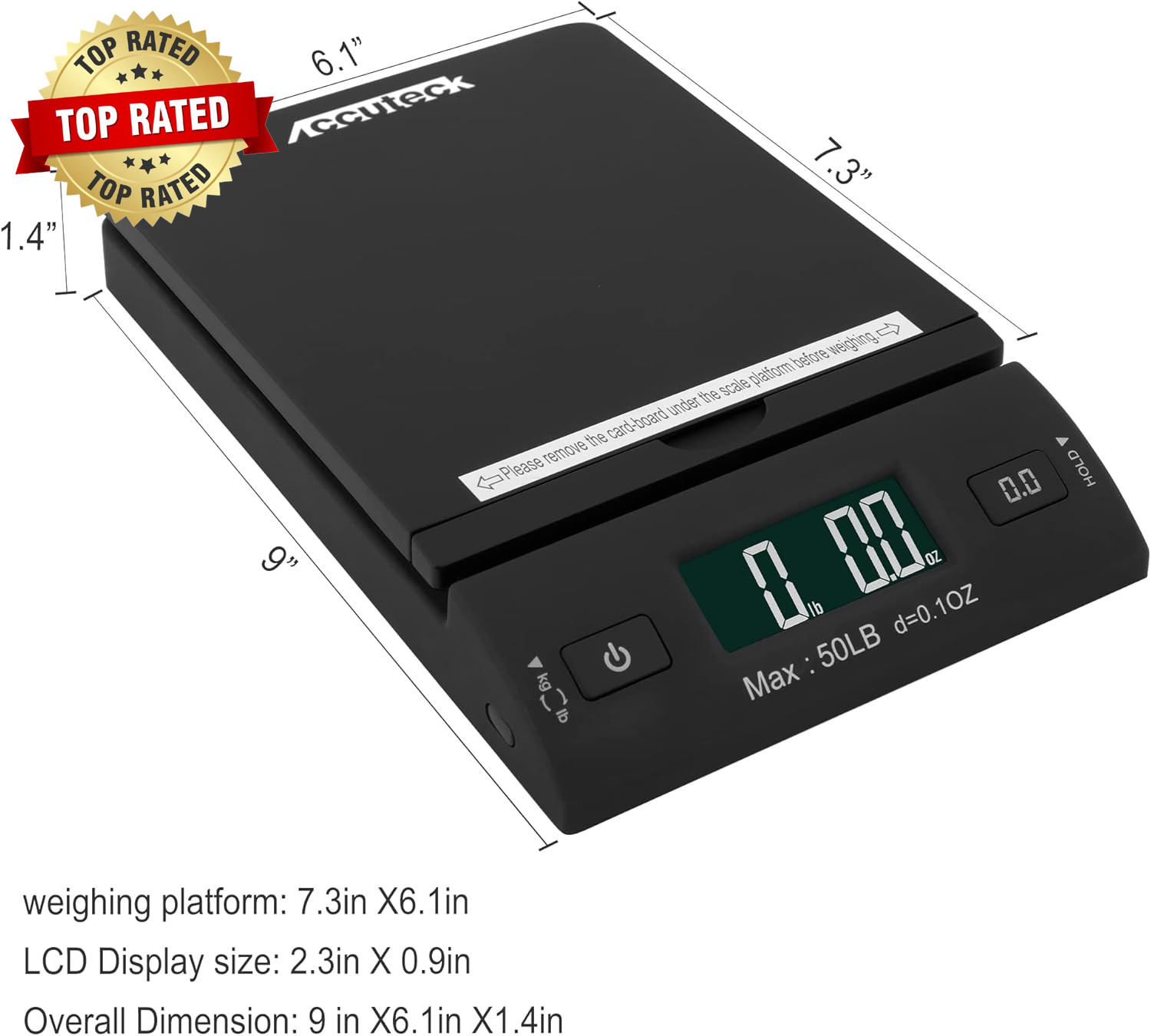 50 Lb All-In-One Black Digital Shipping Postal Scale with Adapter (W-8250-50B)