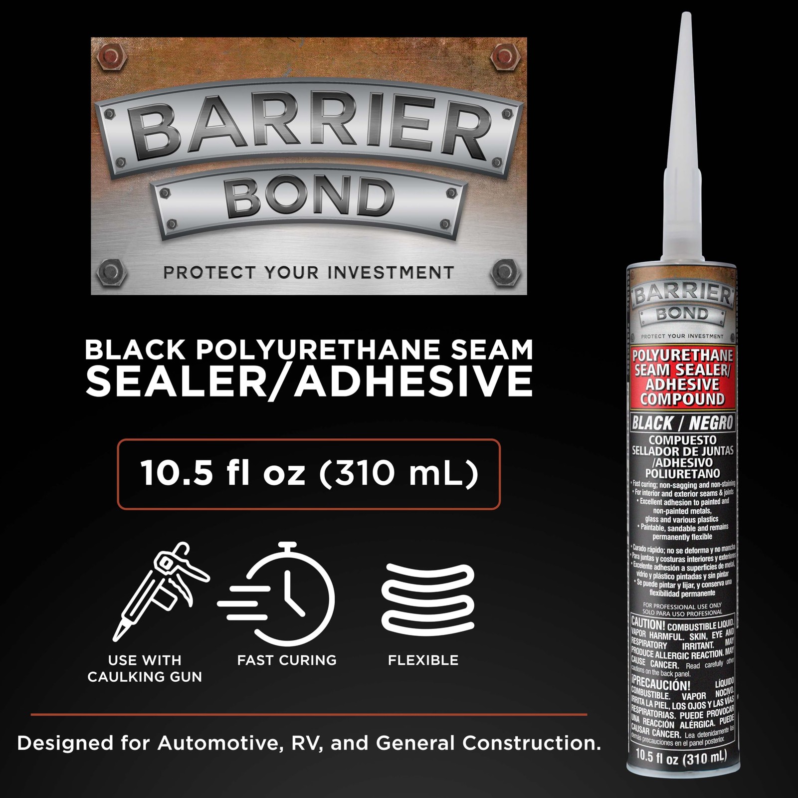Black Polyurethane Seam Sealant Adhesive 10.5oz Automotive RV Sealer