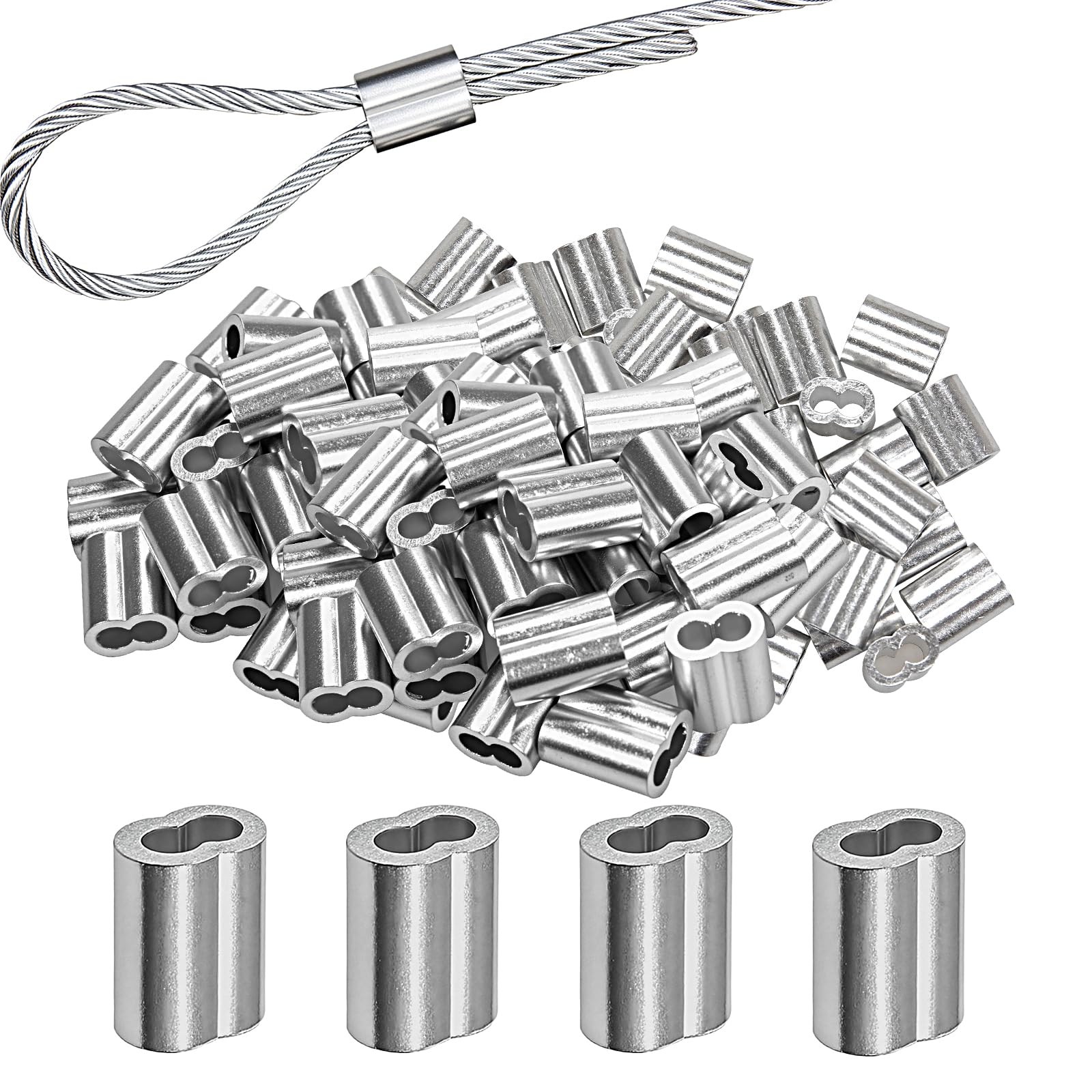 1/8″ (3Mm) Aluminum Crimping Loop Sleeve for Wire Rope, Cable Ferrule (100Pcs)