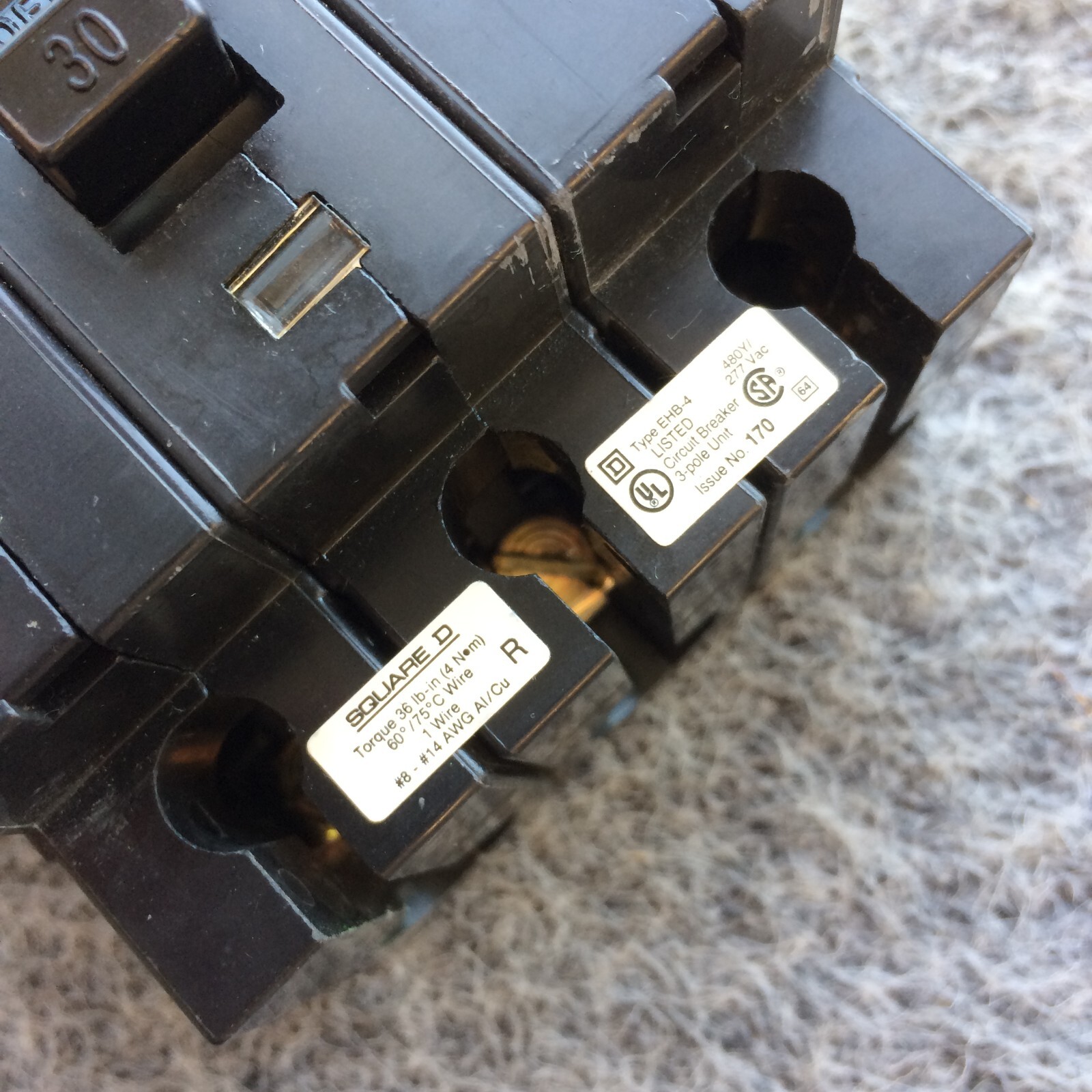 Square D EHB34030 EHB-4 Series 2 Circuit Breaker 3-Pole 30A Bolt-On NOS