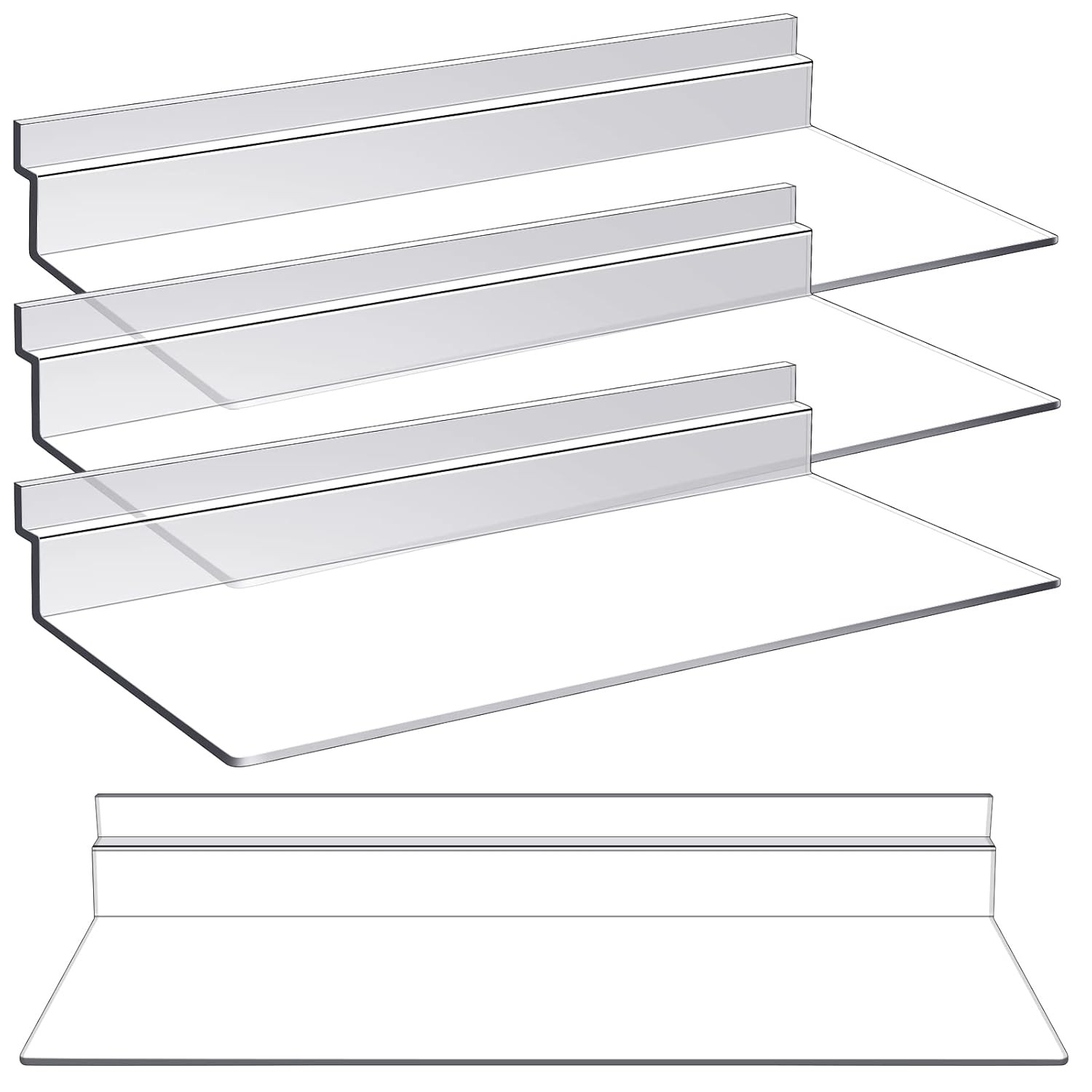 4 Pack Clear Slatwall Shelves 4×10 Inch Plastic Wall Display Shelf