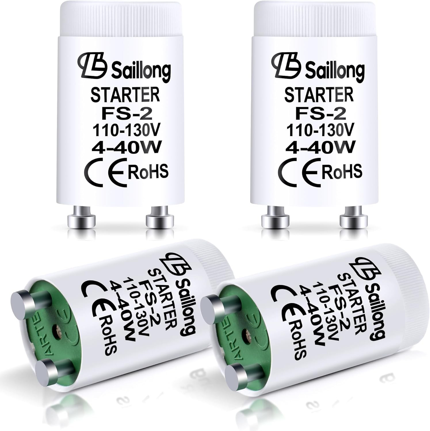 4 Pack White Fluorescent Starter for Use with 4-40W Preheat Lamps, CE Certified