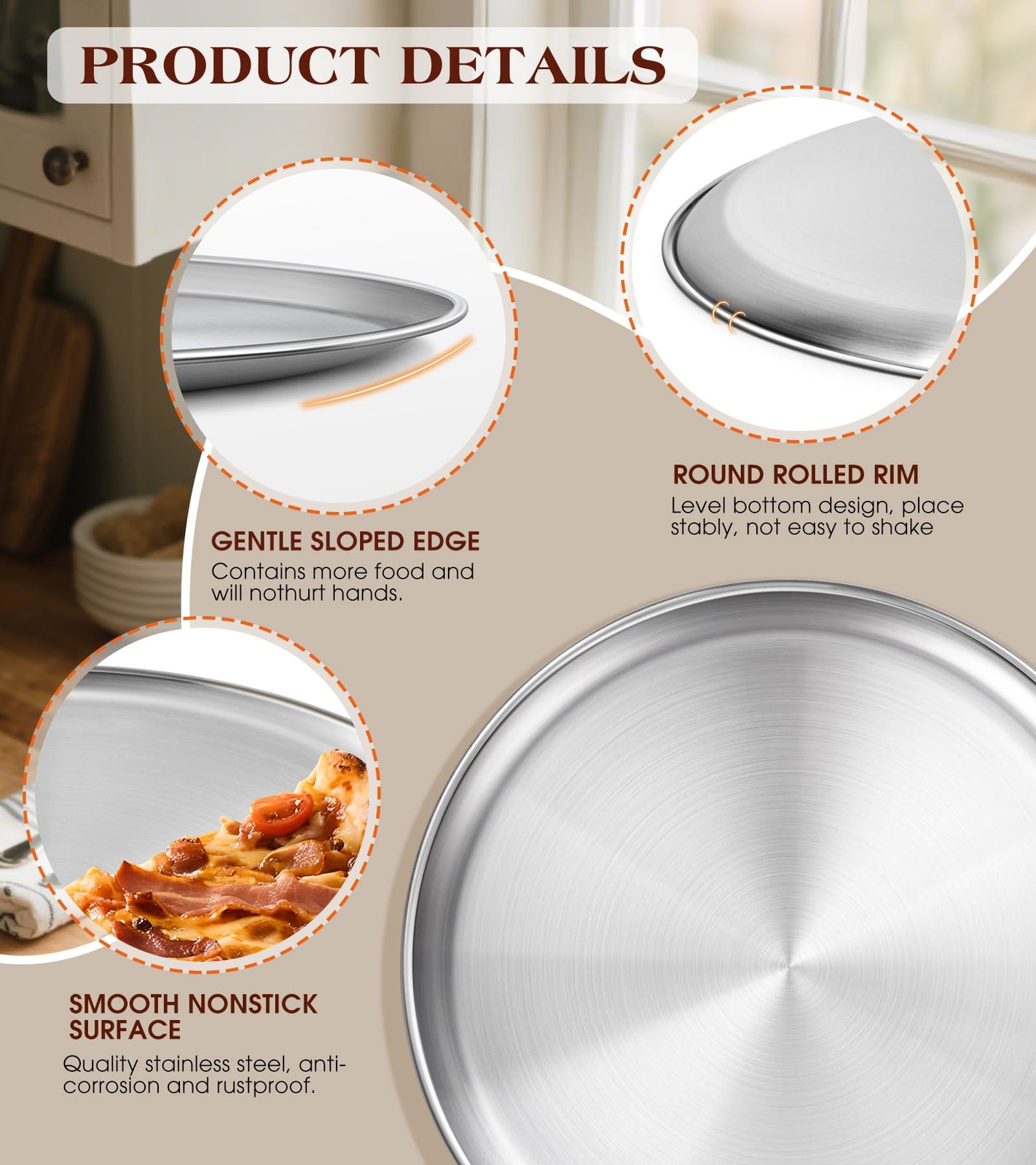 Yuiicaov Stainless Steel Pizza Pan 12 inch, for 12 Silver