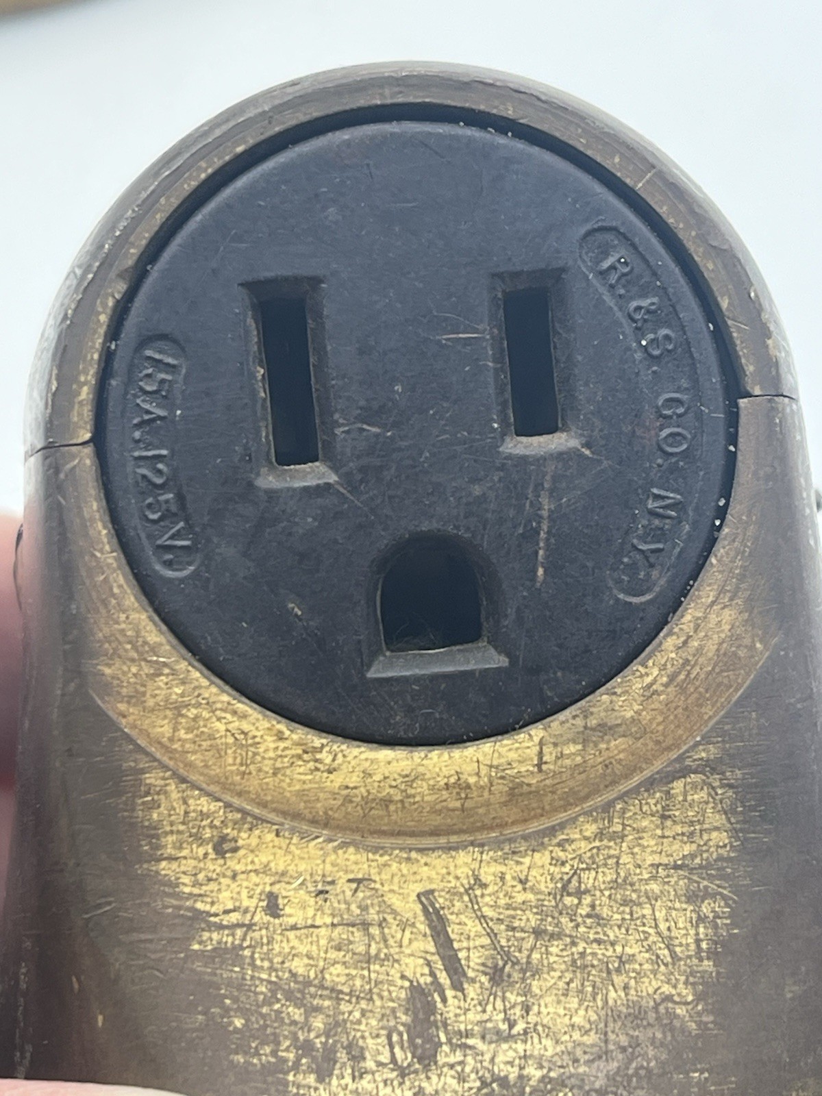 Vintage Russell & Stoll Brass Flush Mount Electrical Receptacle Outlet Pair