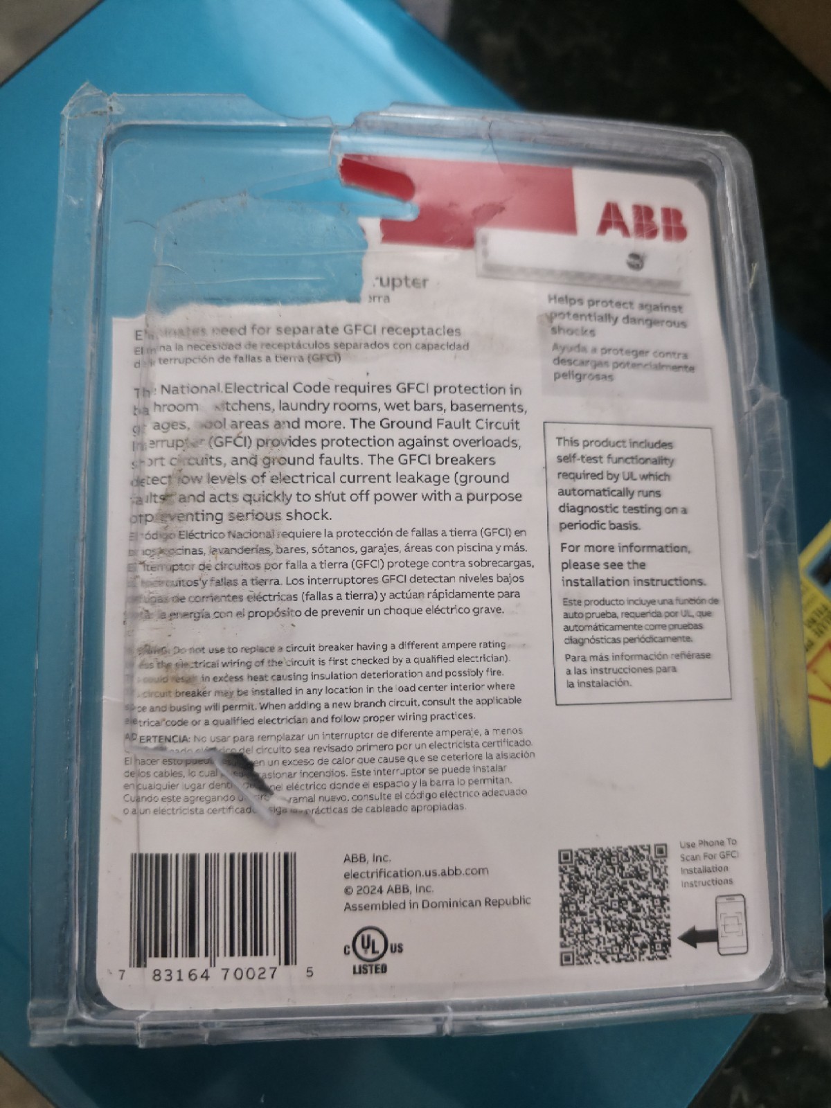 ABB 50A 2-Pole GFCI Breaker THQL2150GFT2A 240V Ground Fault Circuit Interrupter