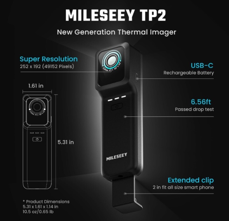 MILESEEY TP2 256×192 25Hz IR High Resolution Thermal Smartphone Camera – New