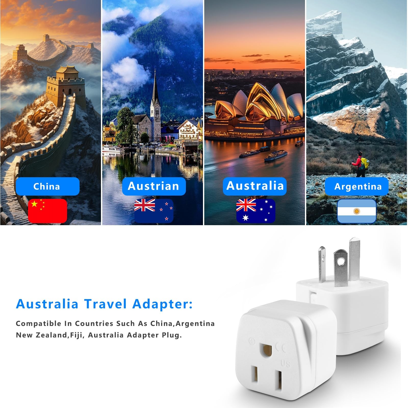 2 Pack US to Australia/New Zealand Plug Adapter, Type I Travel Power Adapter wit