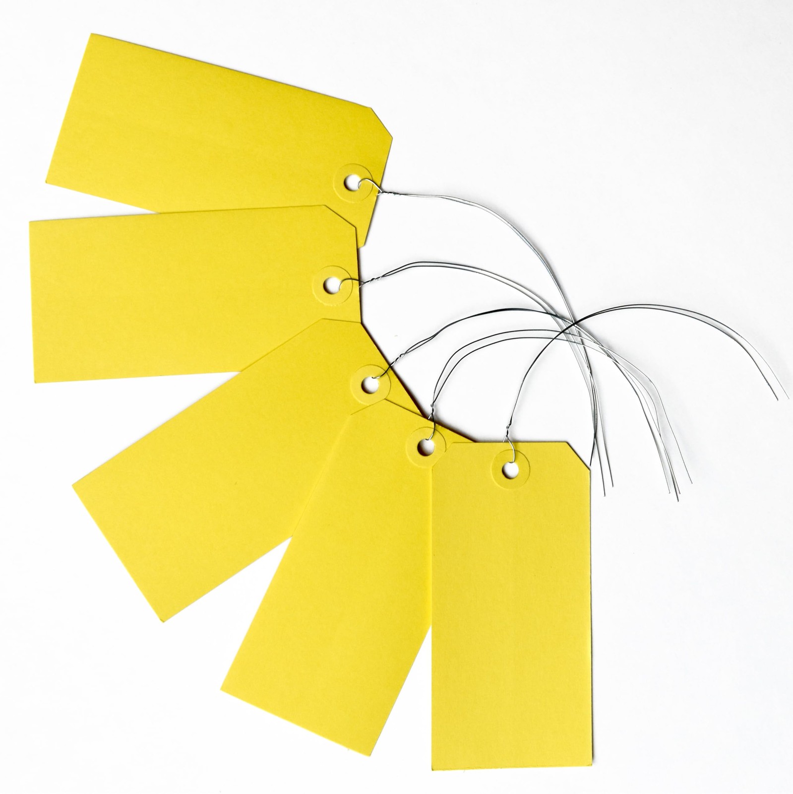 100 PCS 4.75 x 2.375 Yellow Pre-Wired Paper Tags, 5, Metal Twist Wire
