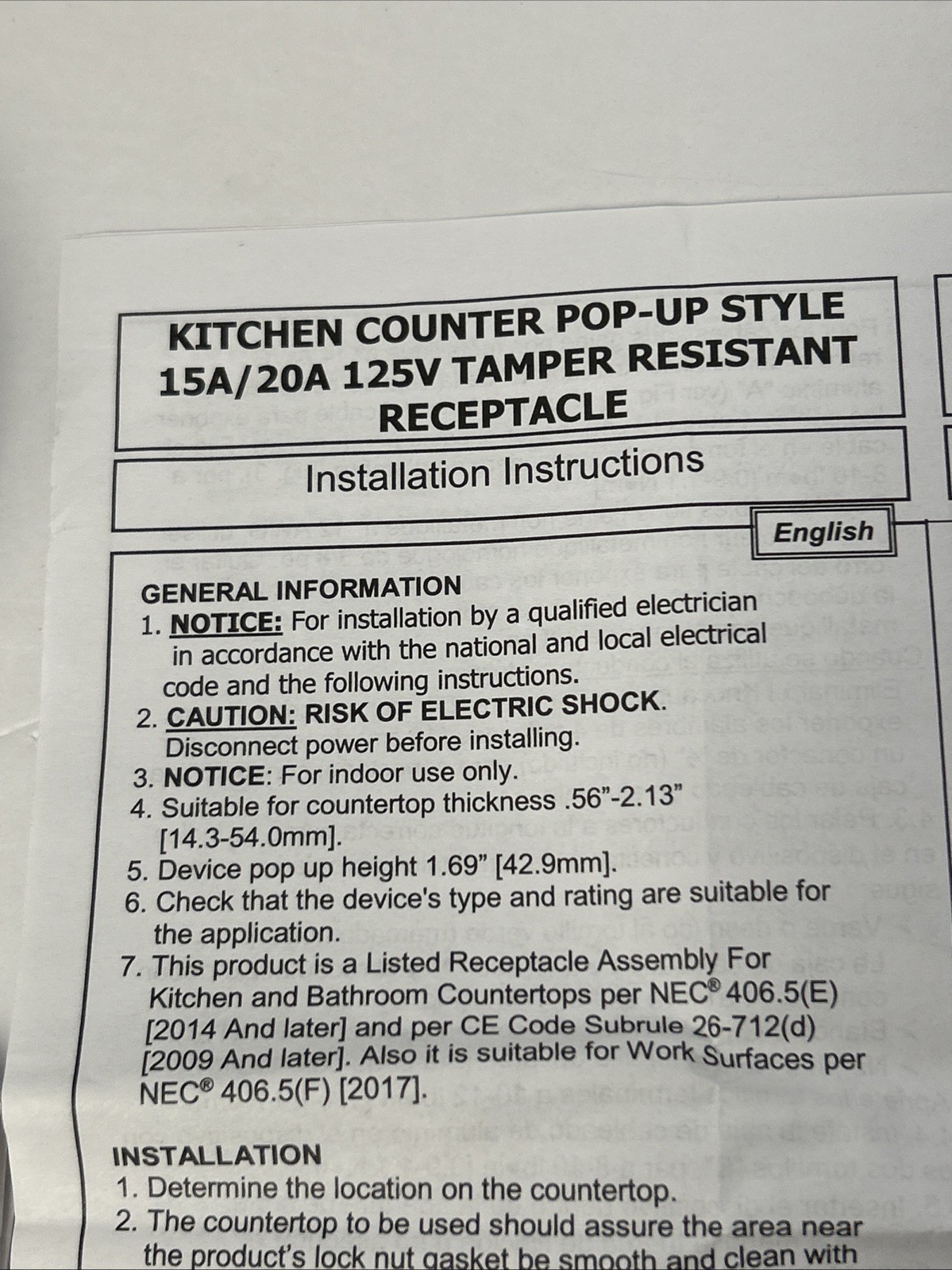 Hubbell RCT200NI Kitchen Counter Receptacle 15A 125V Flush Mount Nickel New Open