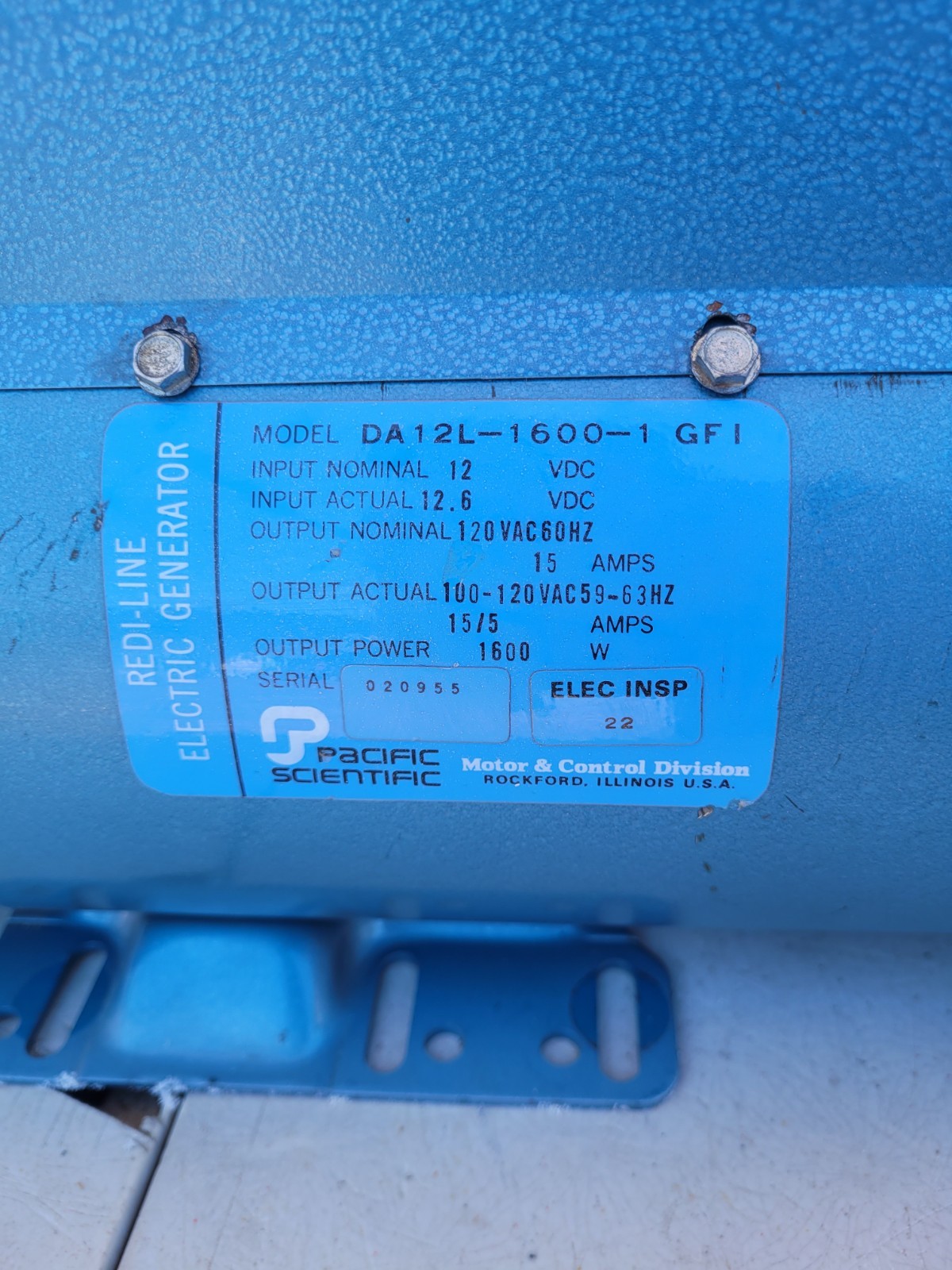 Pacific Scientific DA12L-1600A-GFI Electric Generator / Ground Fault protection