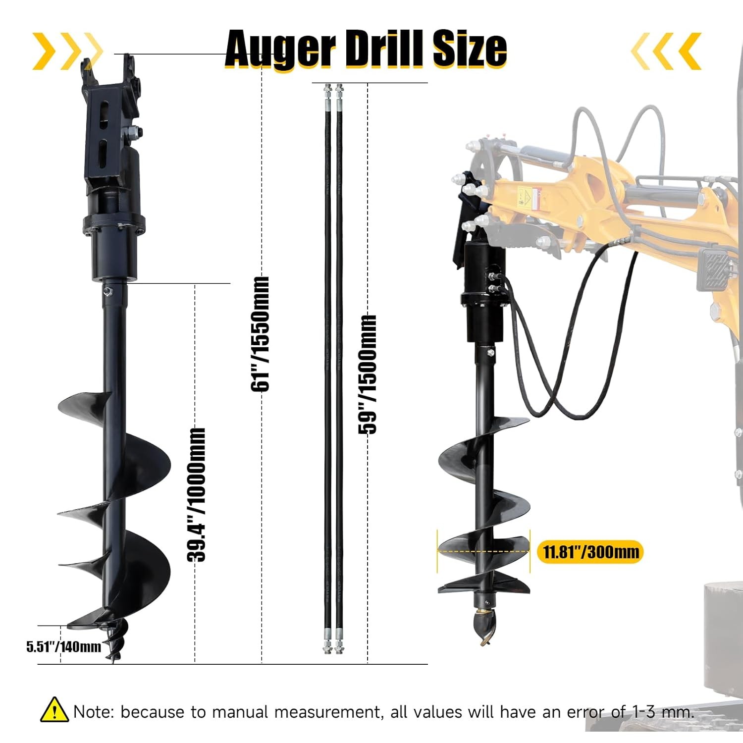 300mm Diameter Auger Drill Fits 0.8-2 Ton Mini Excavator Small Digger Attachment