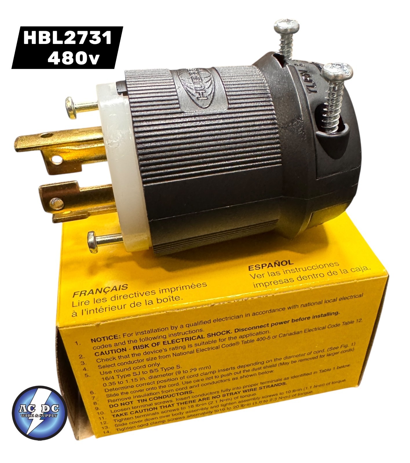 HUBBELL HBL2731 30A 3P,4W 480V L16-30P (BLACK)