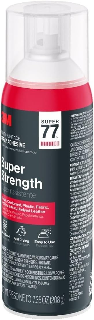 3M Super 77 Multi-Surface Spray Adhesive, 7.35 Oz., Low VOC, Quick Bond, Fast Dr
