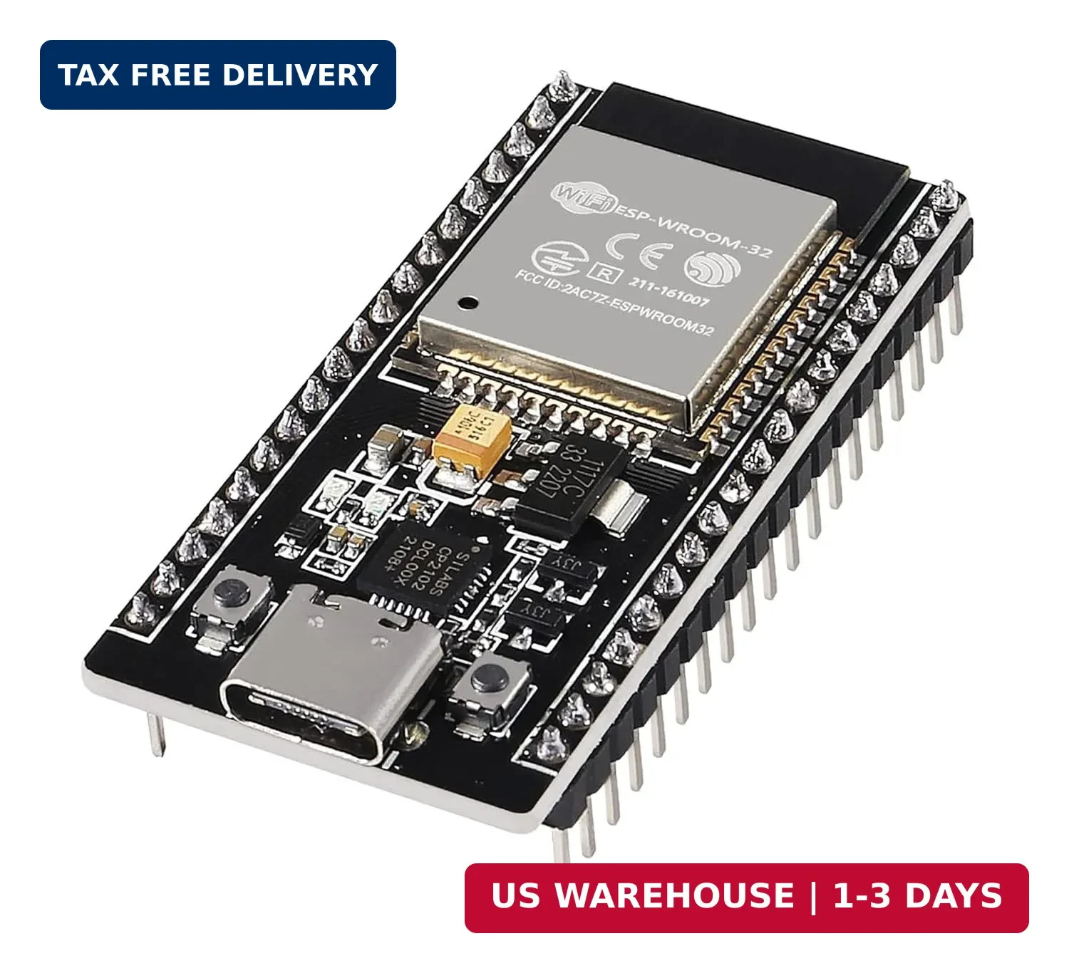 ESP32 ESP-WROOM-32 Wifi and Bluetooth Development Board, 38-Pin, with USB Type-C