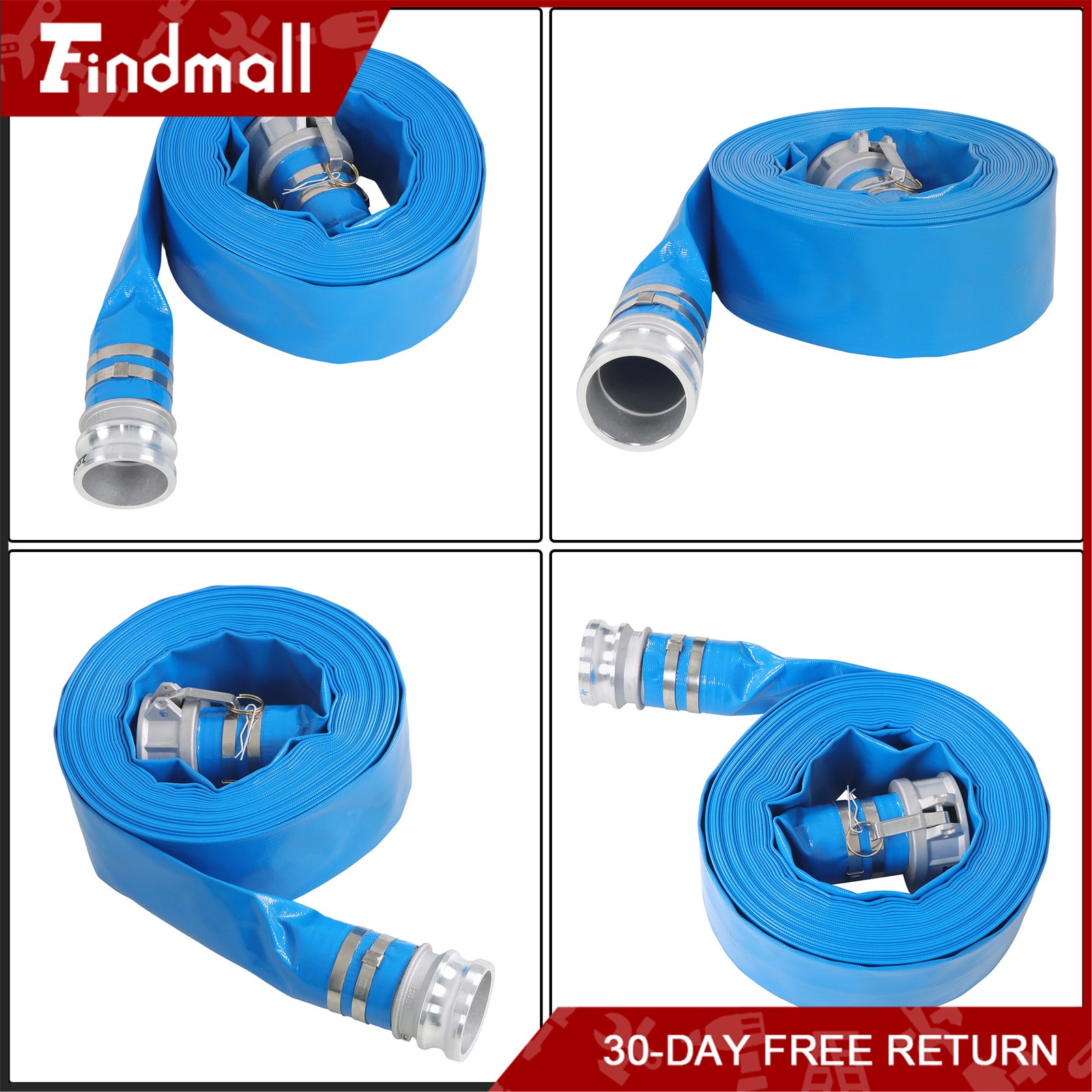 Findmall 3 inch Suction Hose Pump Kit Includes 65ft Blue Hose & 20ft Green Hose