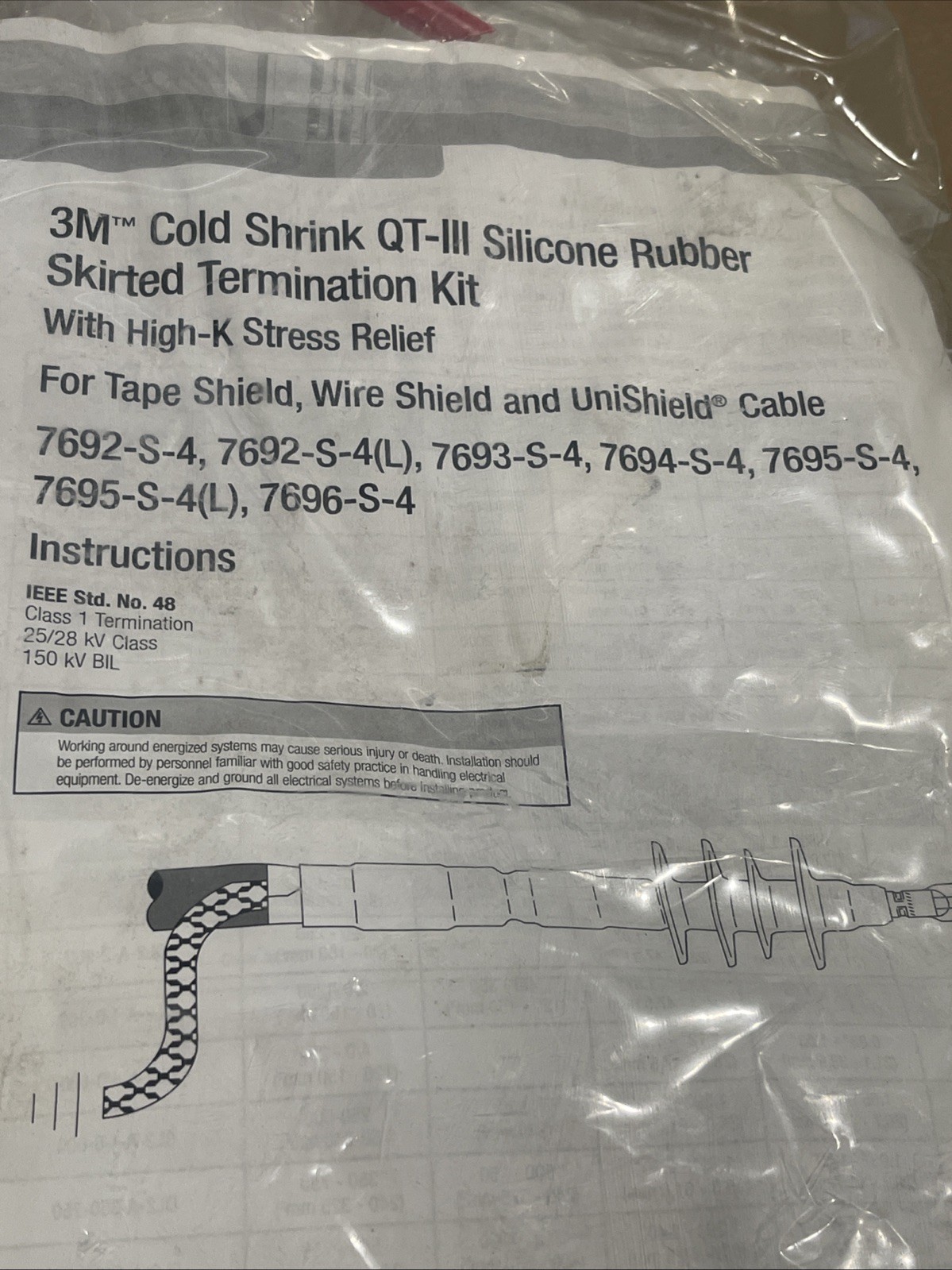 3M QT‑III Silicone Rubber Skirted Cold Shrink Termination Kit, 7692–7696 Series
