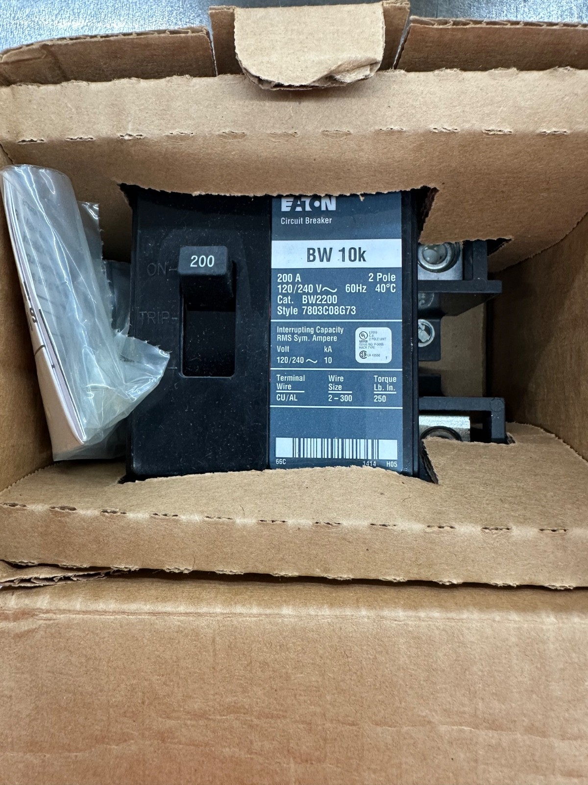 Eaton BW2200 200 Amp Main Circuit Breaker for Type BR Load Centers