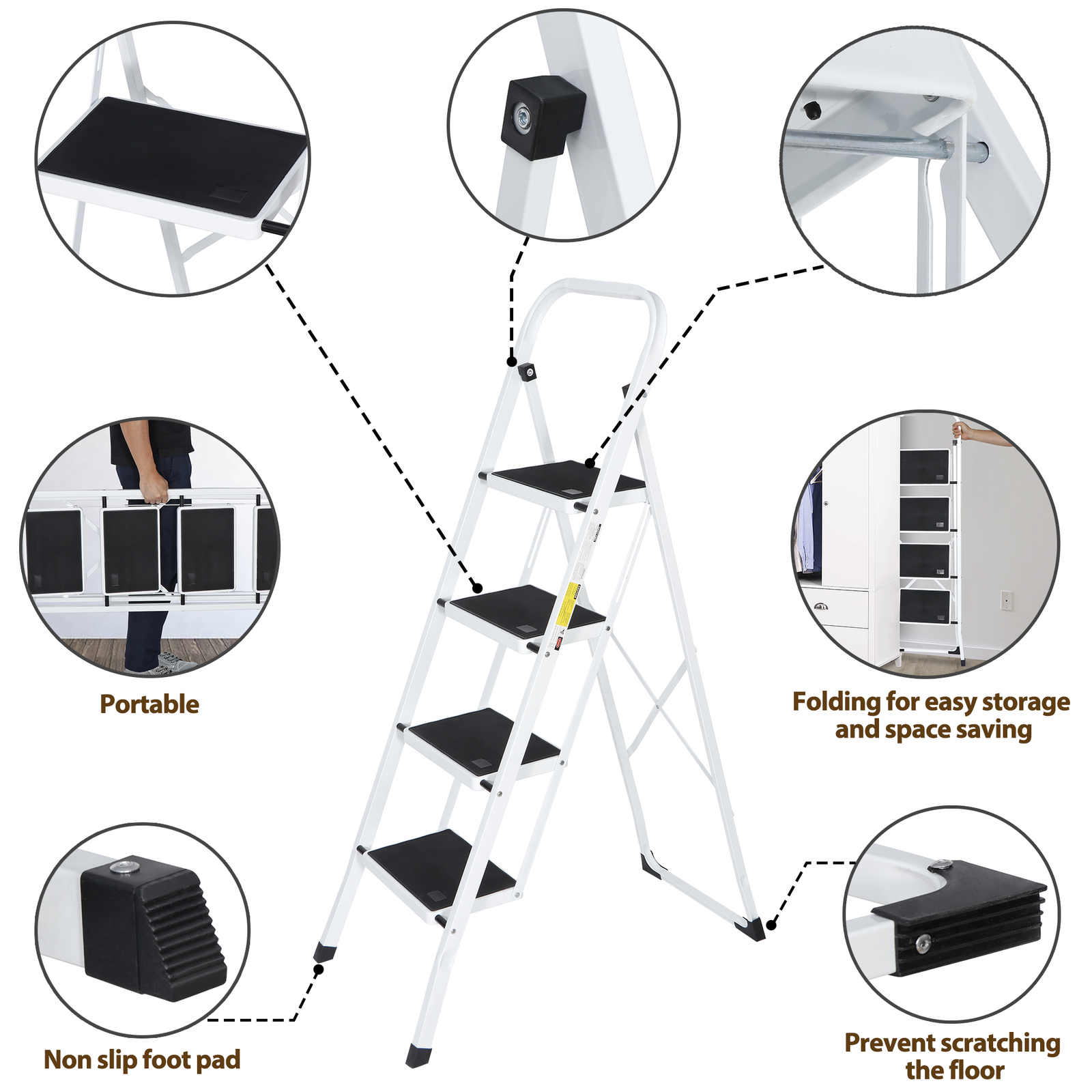 4 Step Ladder Lightweight Folding Step Stool Convenient Handgrip Sturdy Wide
