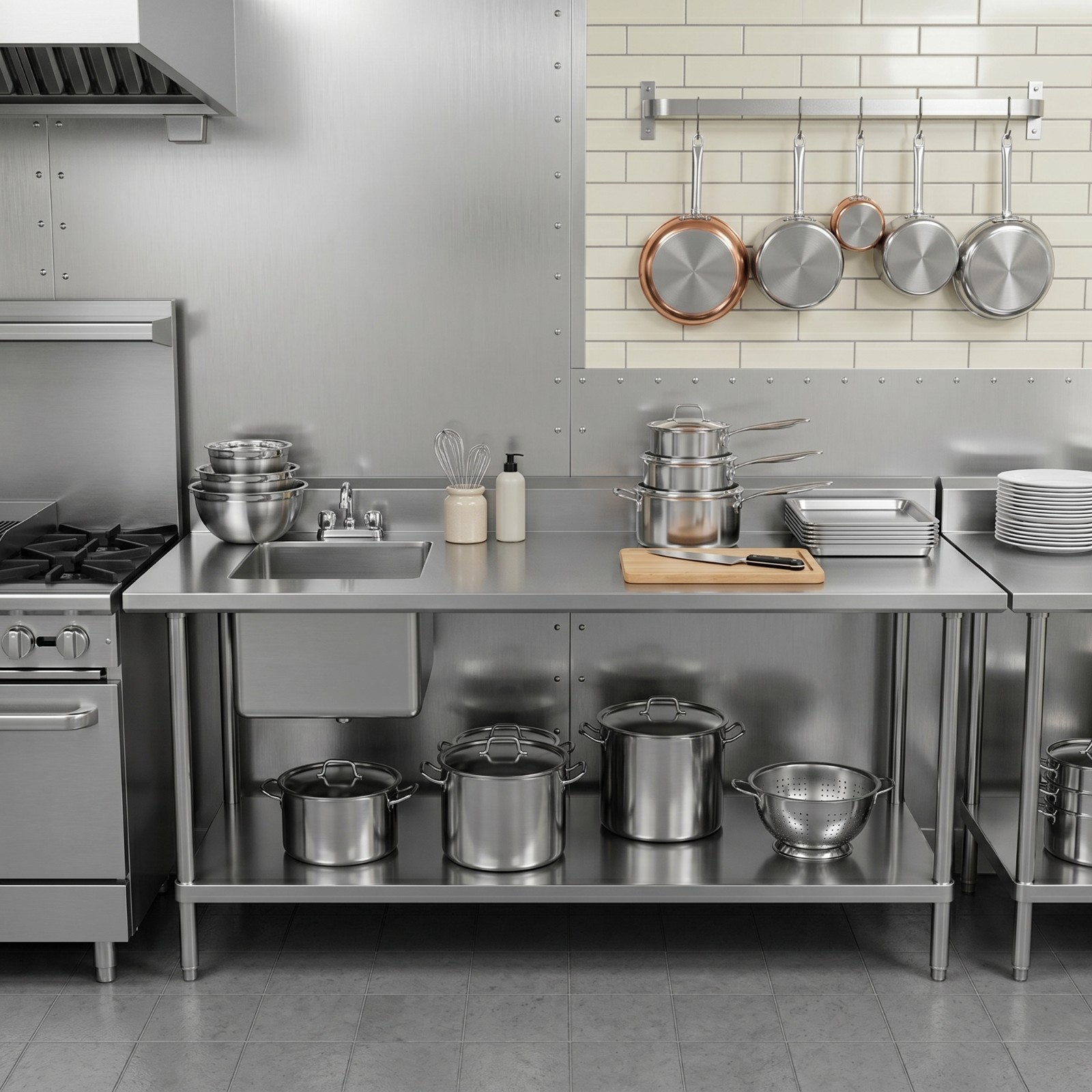 30 in. x 72 in. Stainless Steel Work Table with Built-in Left Sink and Faucet