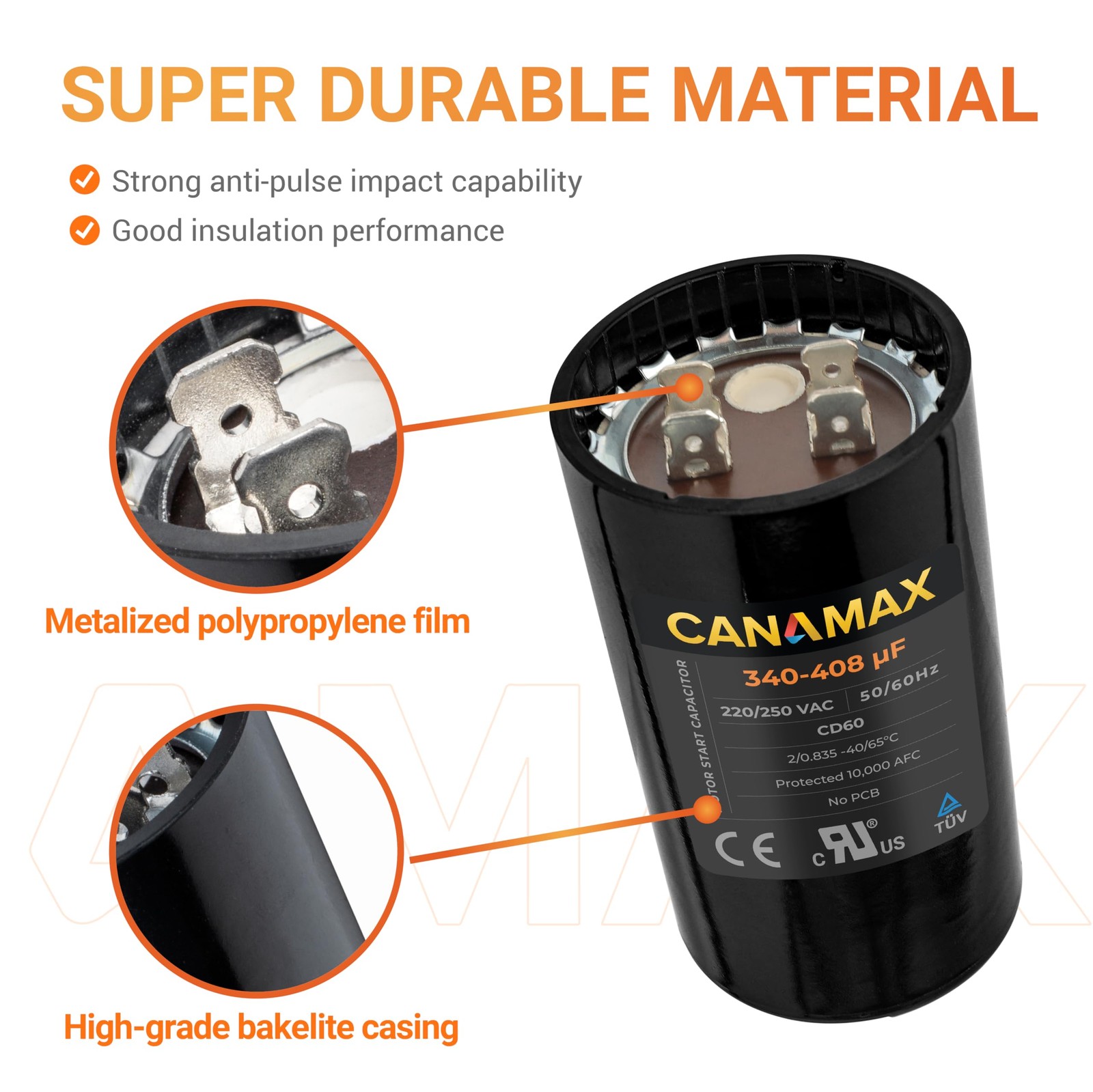 340-408 uF 340/408 MFD 220-250 VAC Volts ±20% Round Start Capacitor 50/60 Hz …