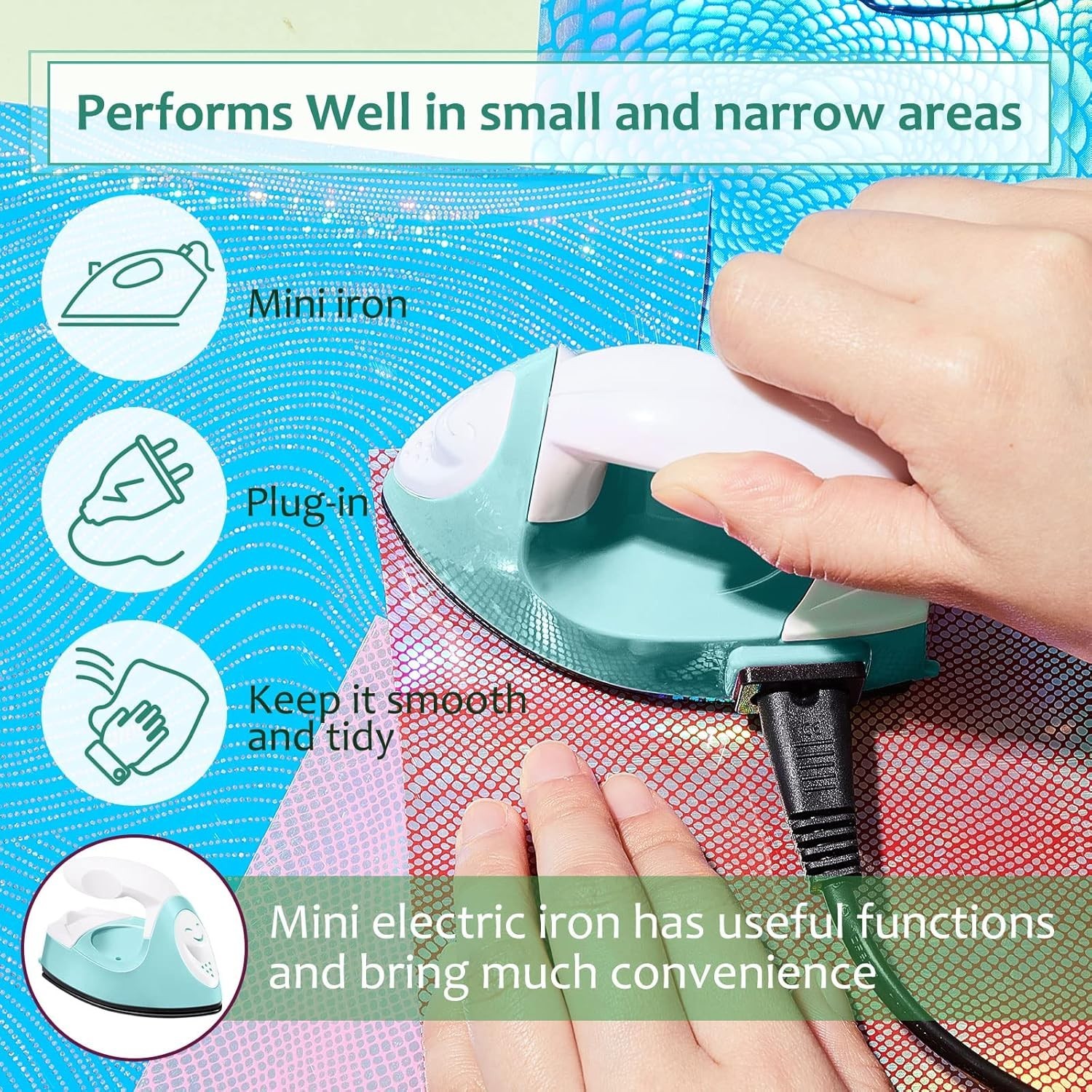 Portable Mini Craft Iron: 3.93×2.36 in Heat Press for DIY Projects – Mint Green